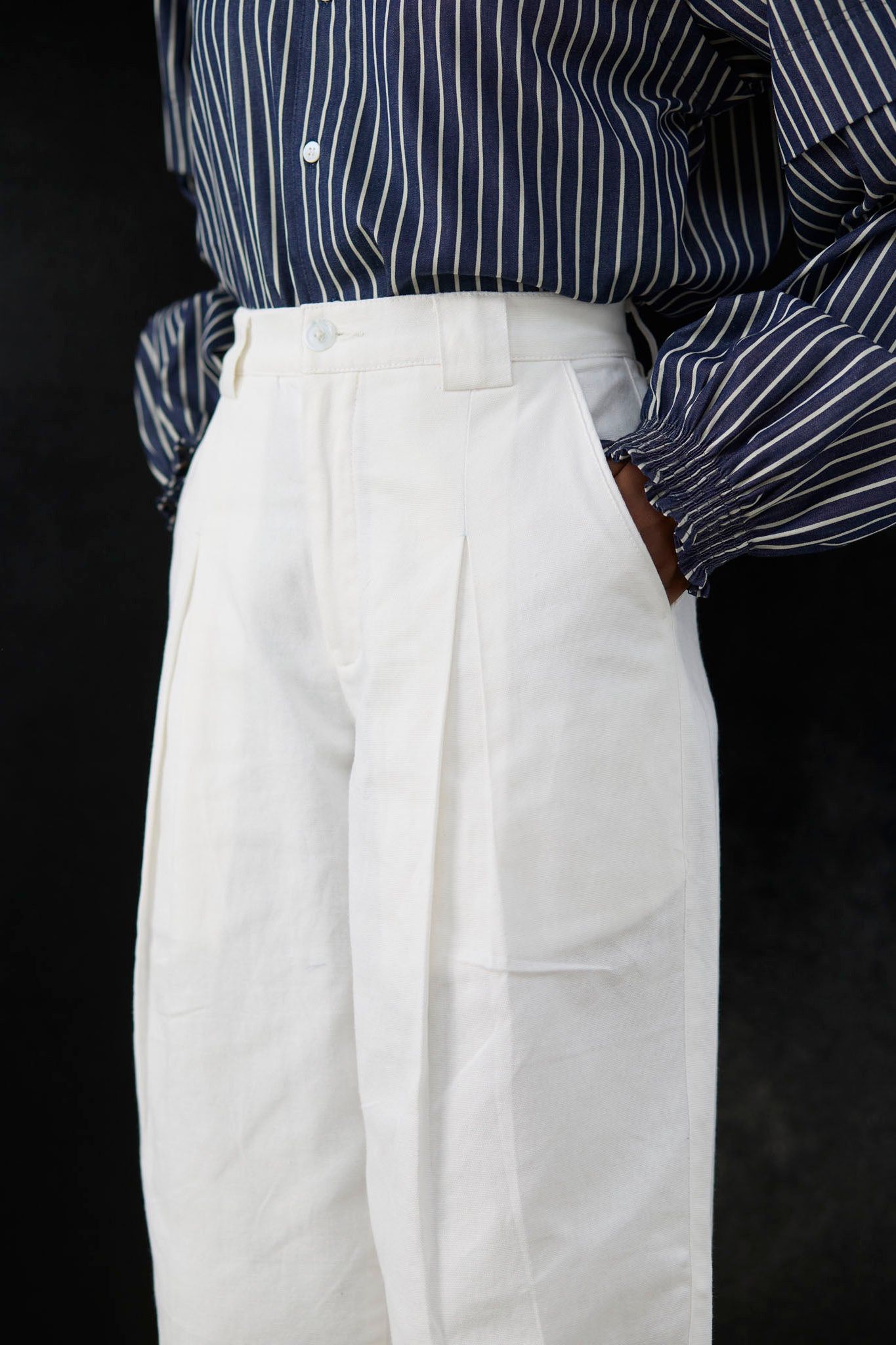 Twin Pleat Trousers - White
