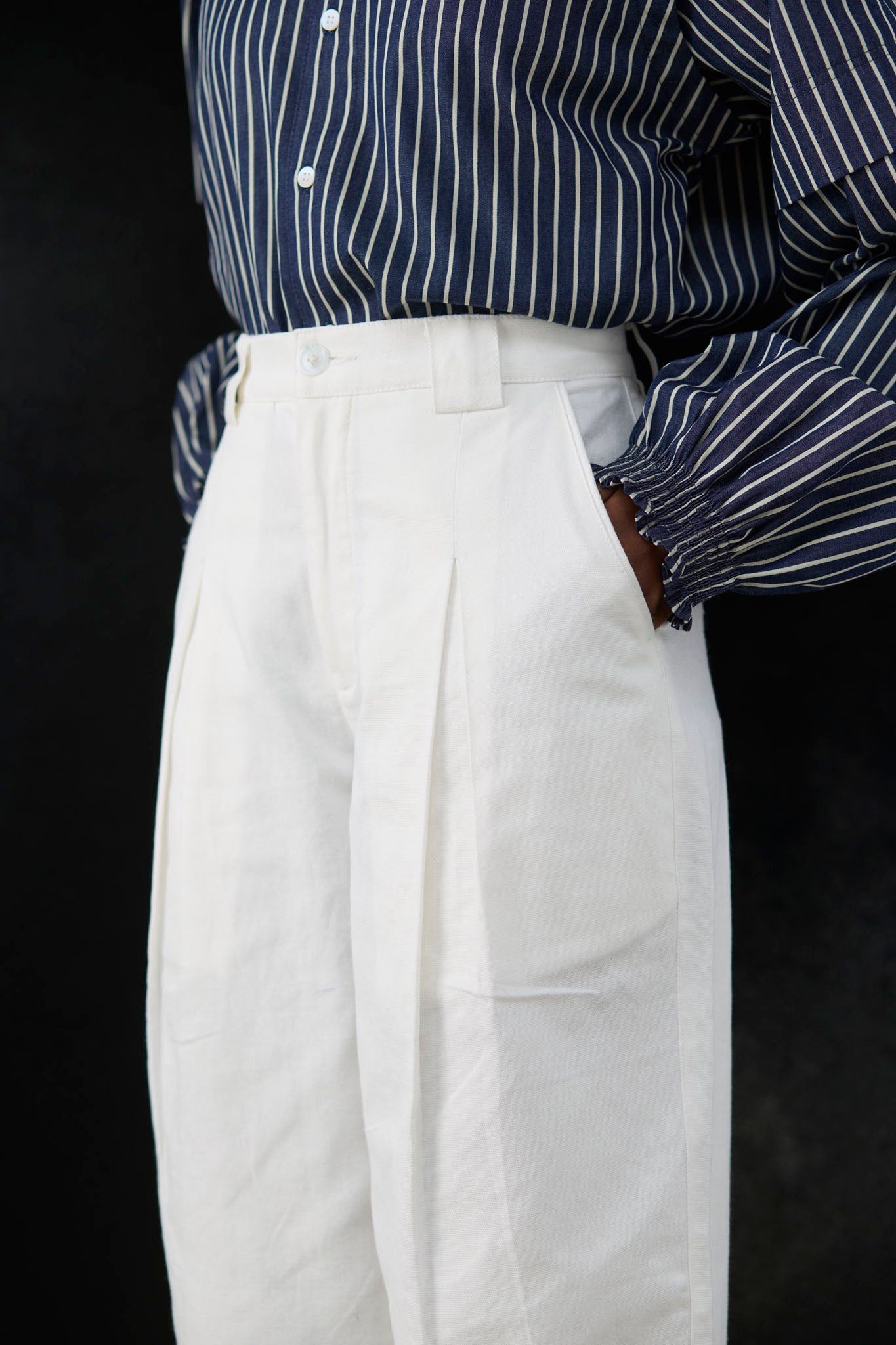 Twin Pleat Trousers - White