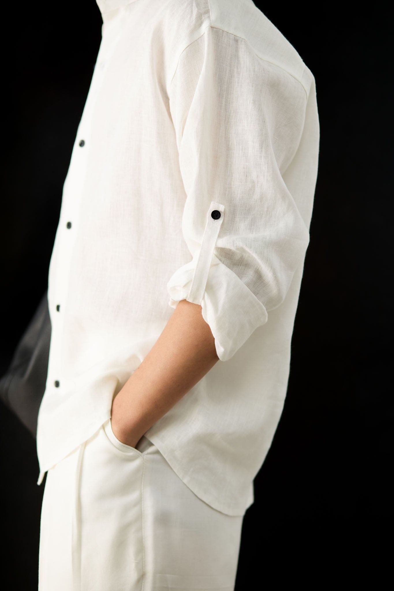 Press Collar Shirt - White Linen