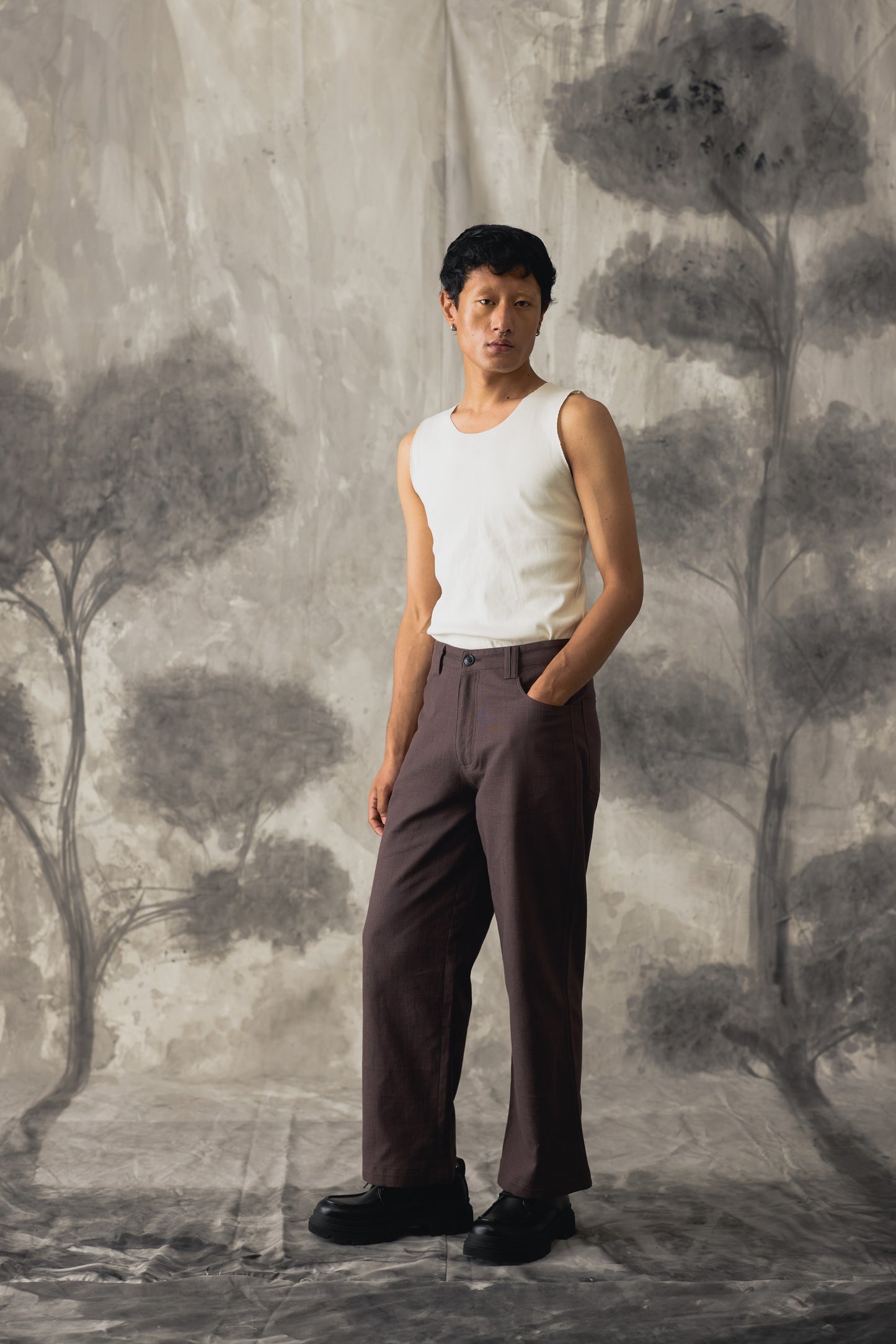 Brown Linen Wide Trousers - Men