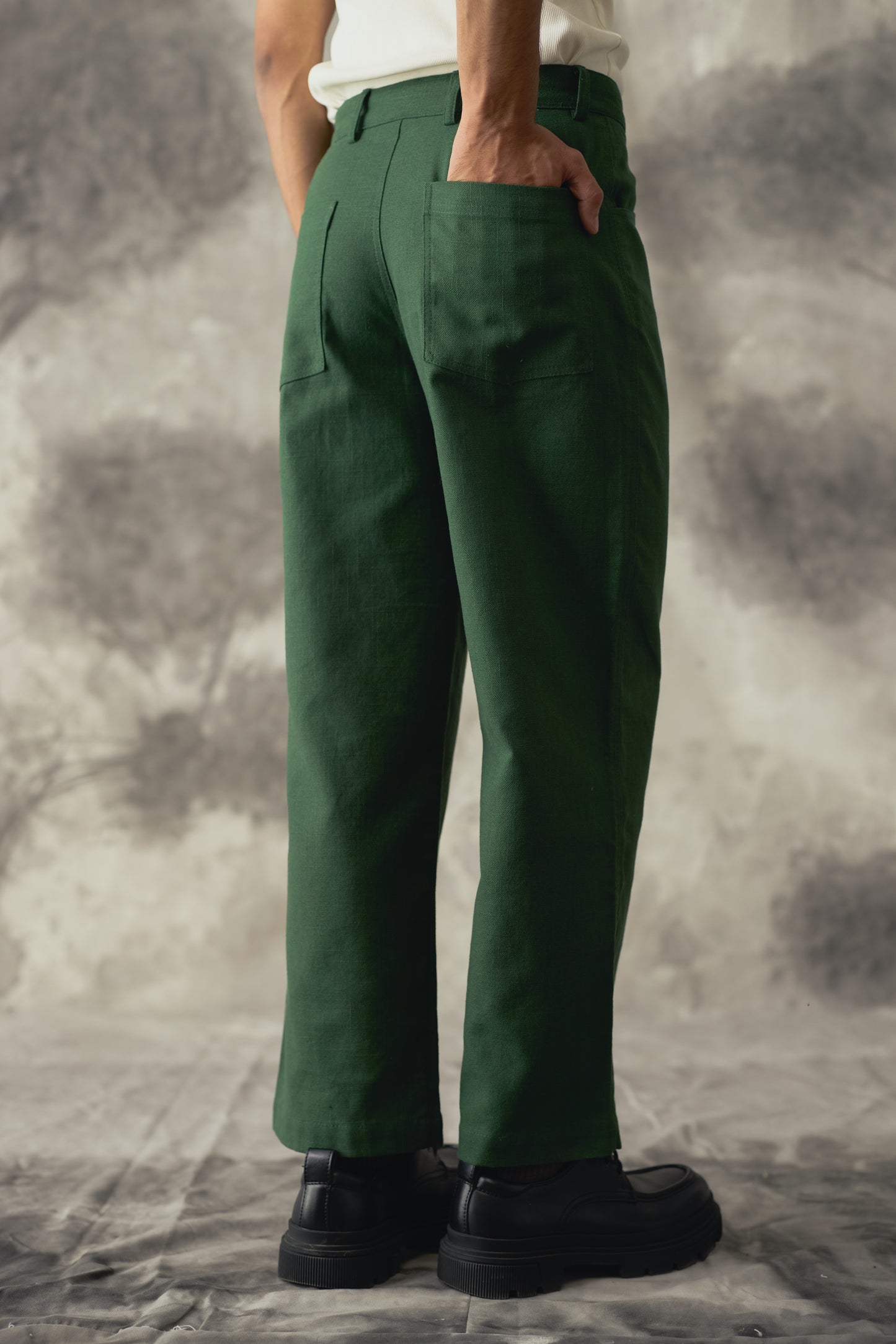 Green Linen Wide Trousers - Men