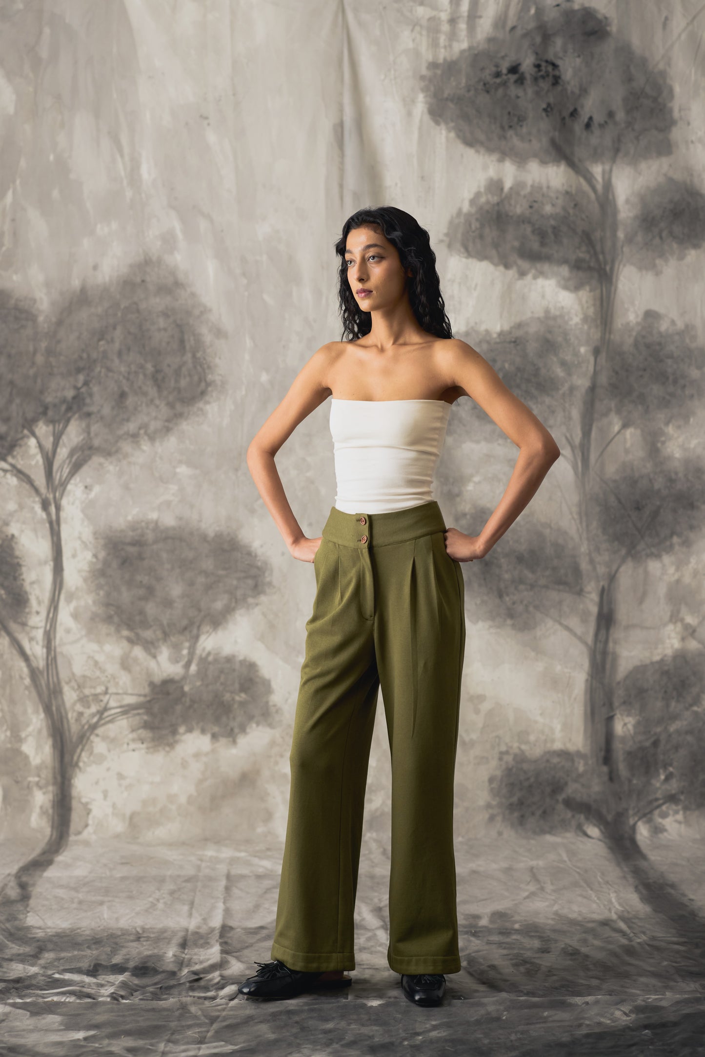 Green Knit Flared Trousers - Women