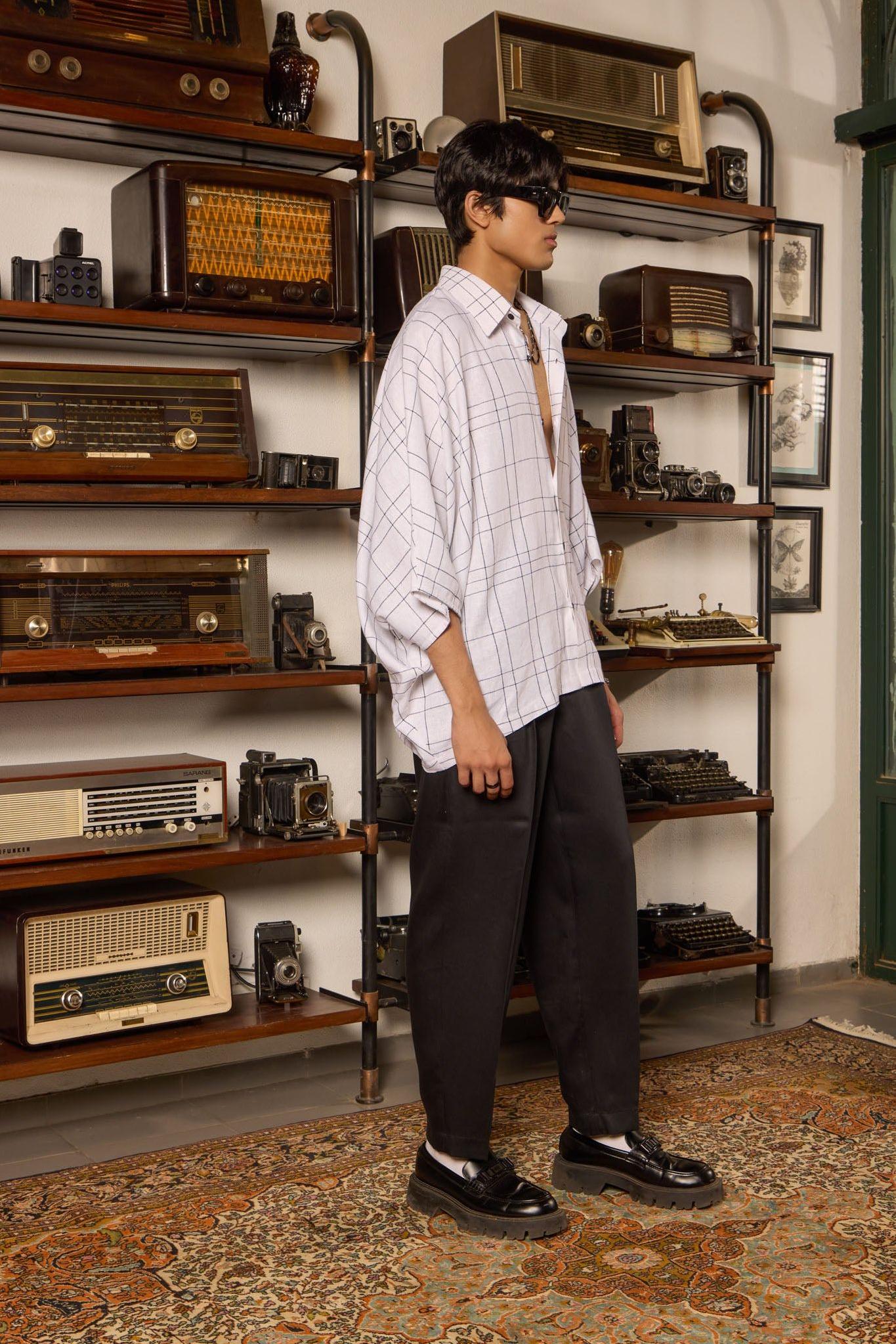 Oversized Linen Check Shirt