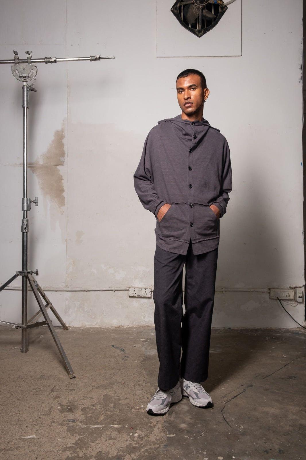 Knit Grey Button Down Hoodie