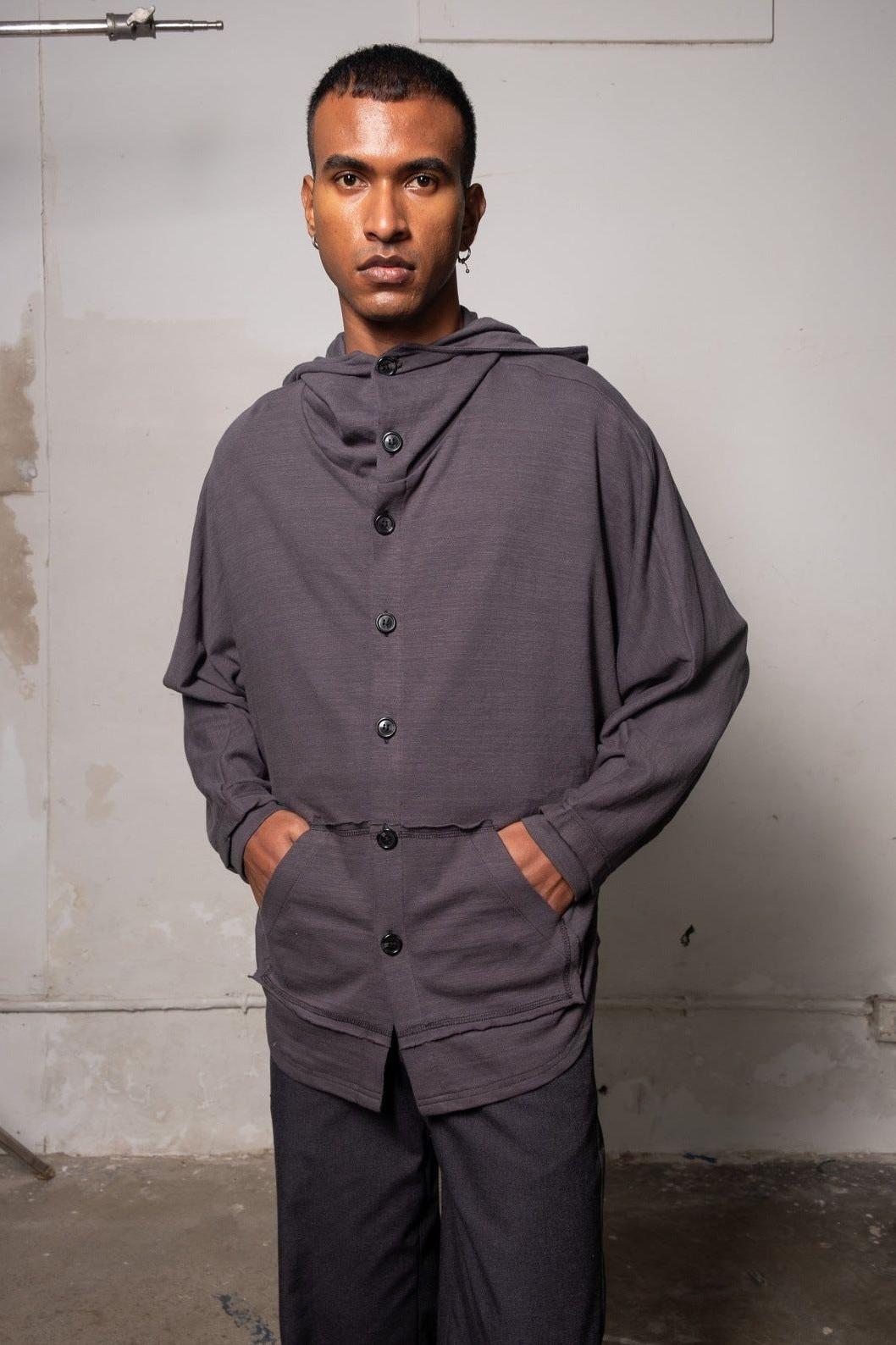 Knit Grey Button Down Hoodie