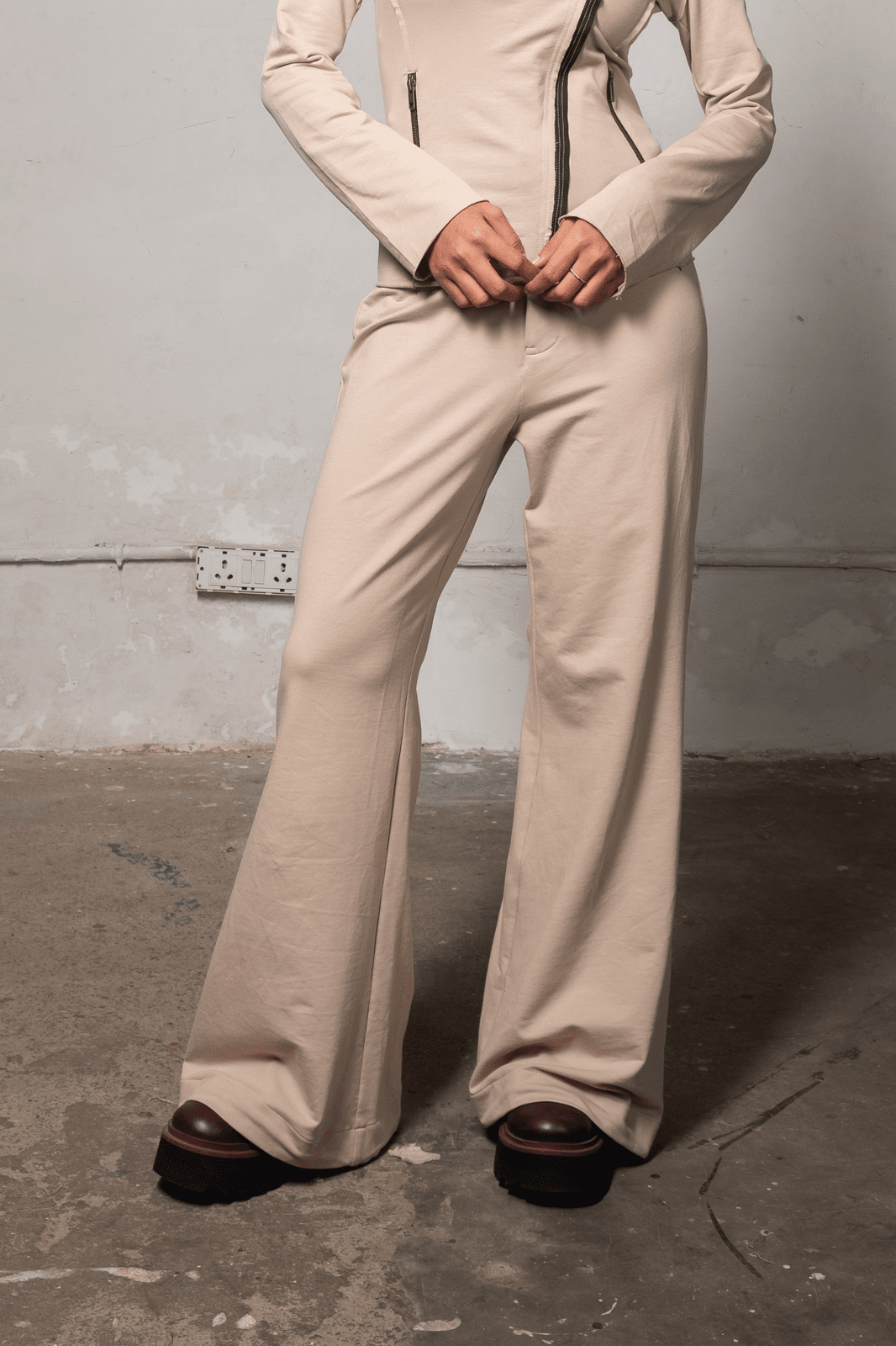 Flared Knit Pants - Cream