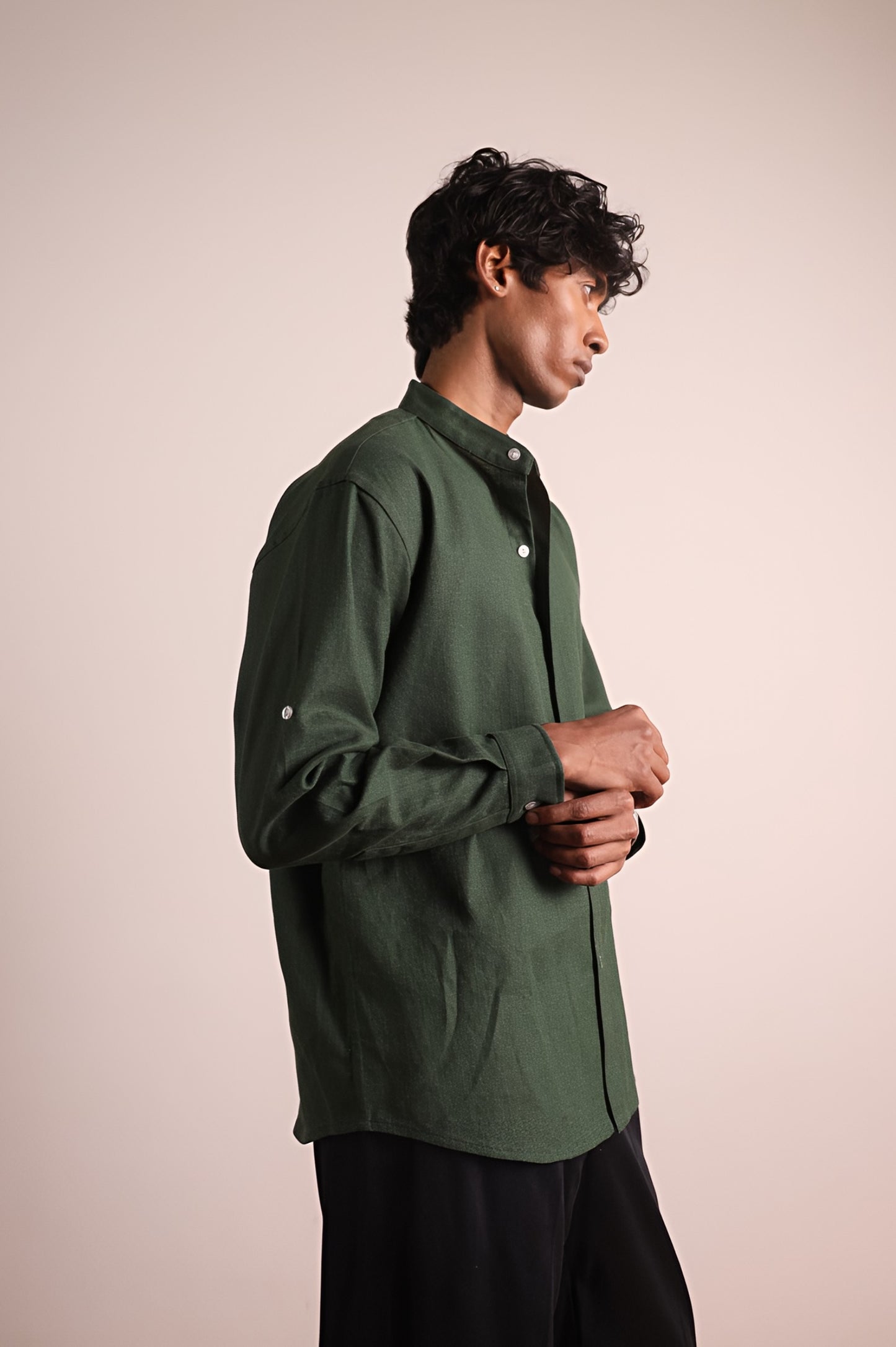 Green Press Collar Shirt