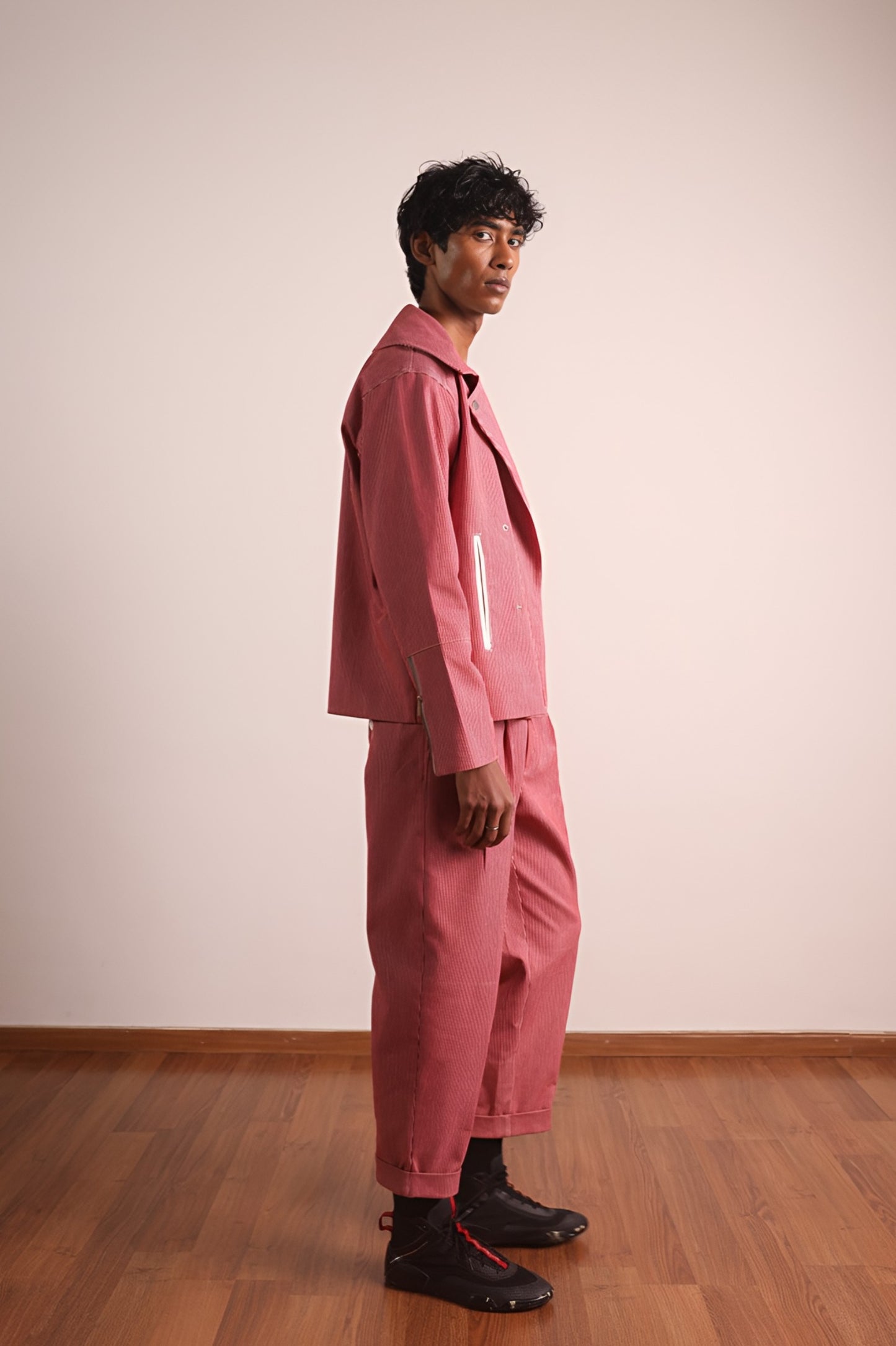 Striped Denim Biker Jacket