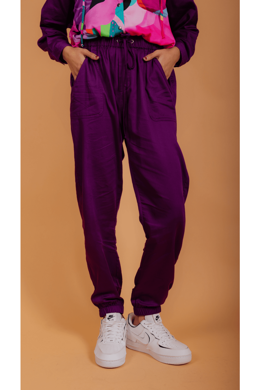 Purple satin sale jogger pants