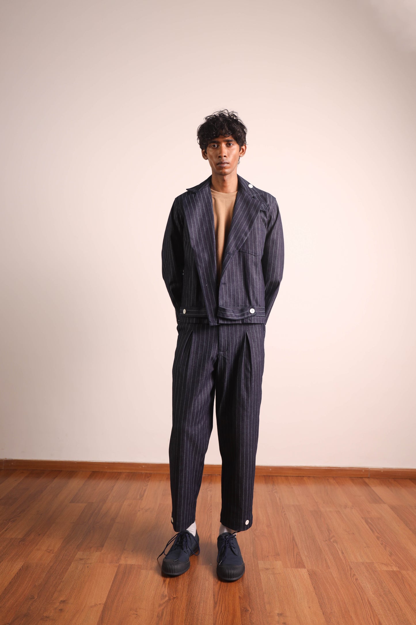 Pinstripe Box Pleat Denims