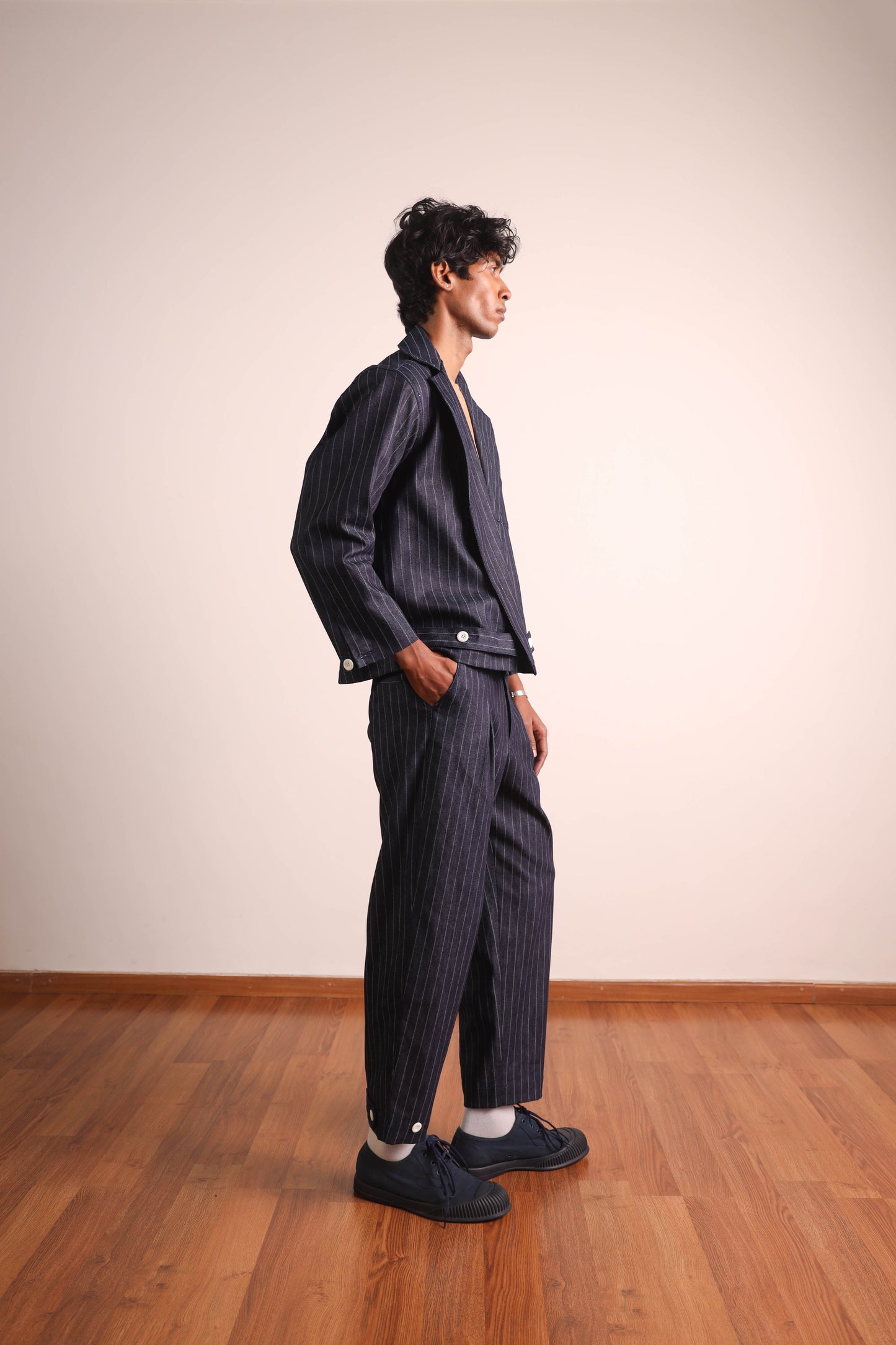 Pinstripe Box Pleat Denims
