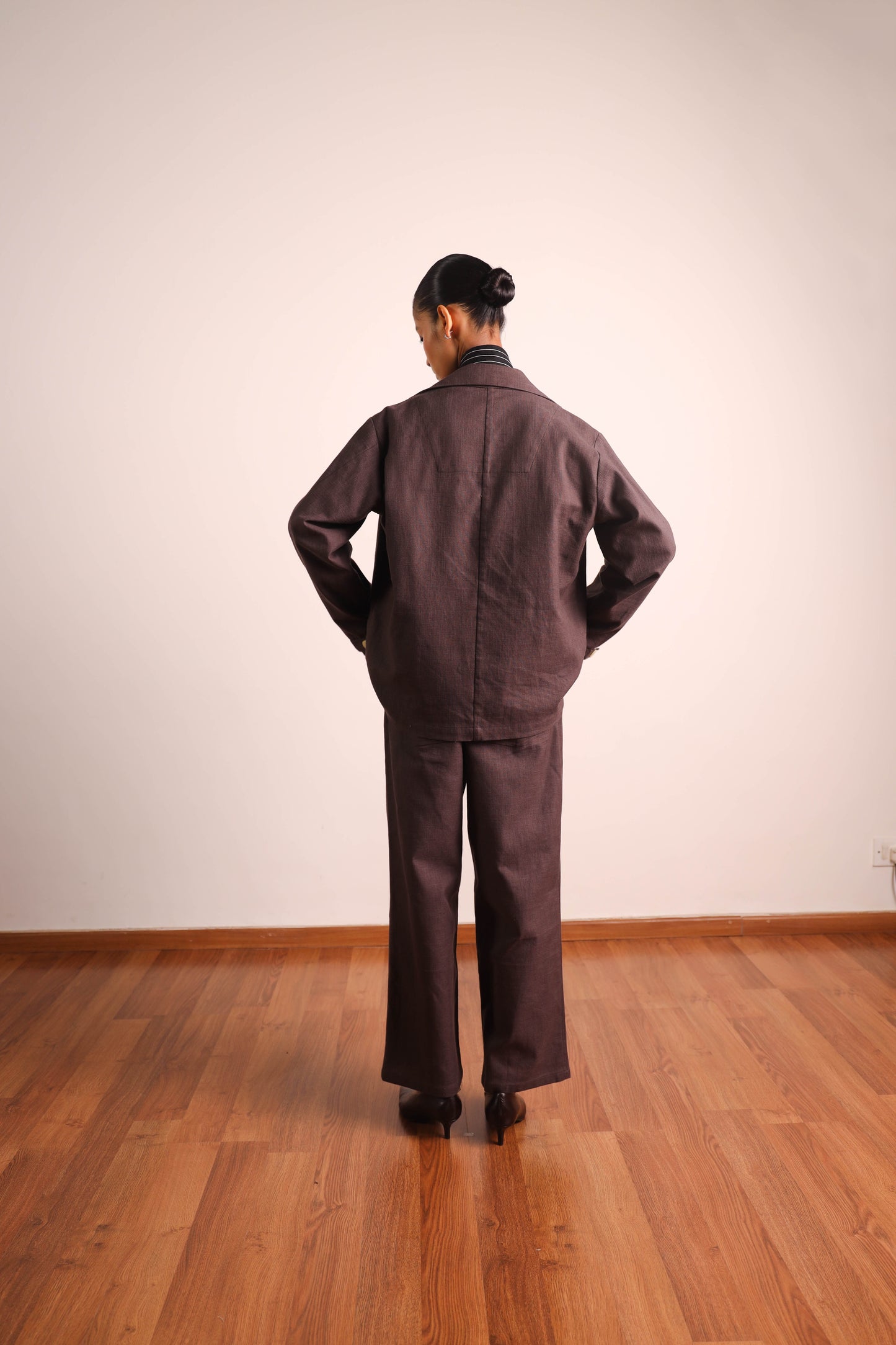 Linen Oversized Blazer with Pinstripe Lapels