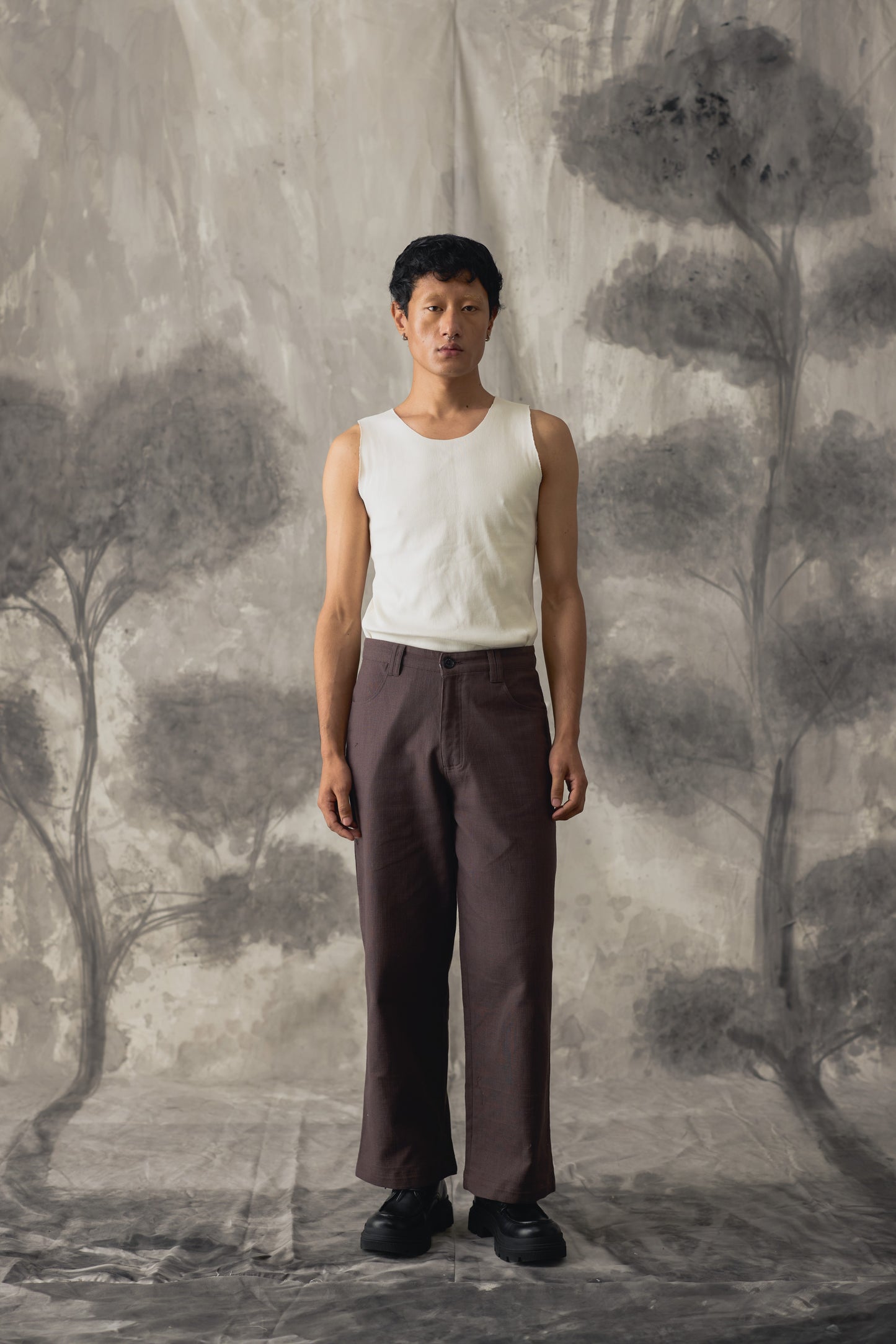 Brown Linen Wide Trousers - Men