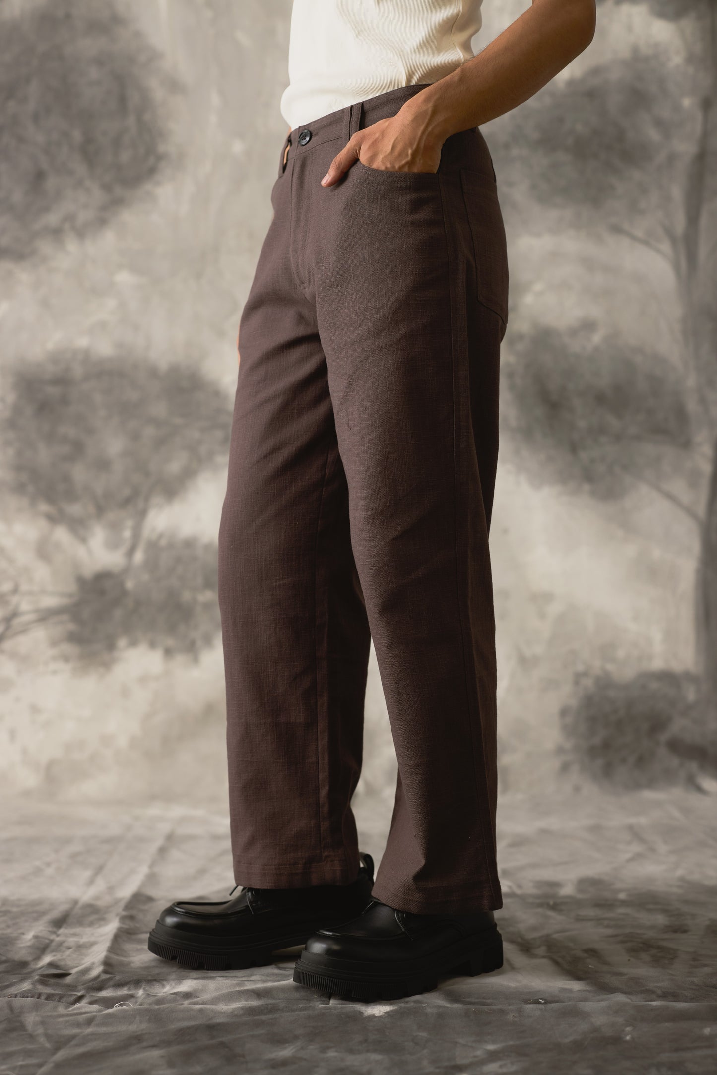 Brown Linen Wide Trousers - Men