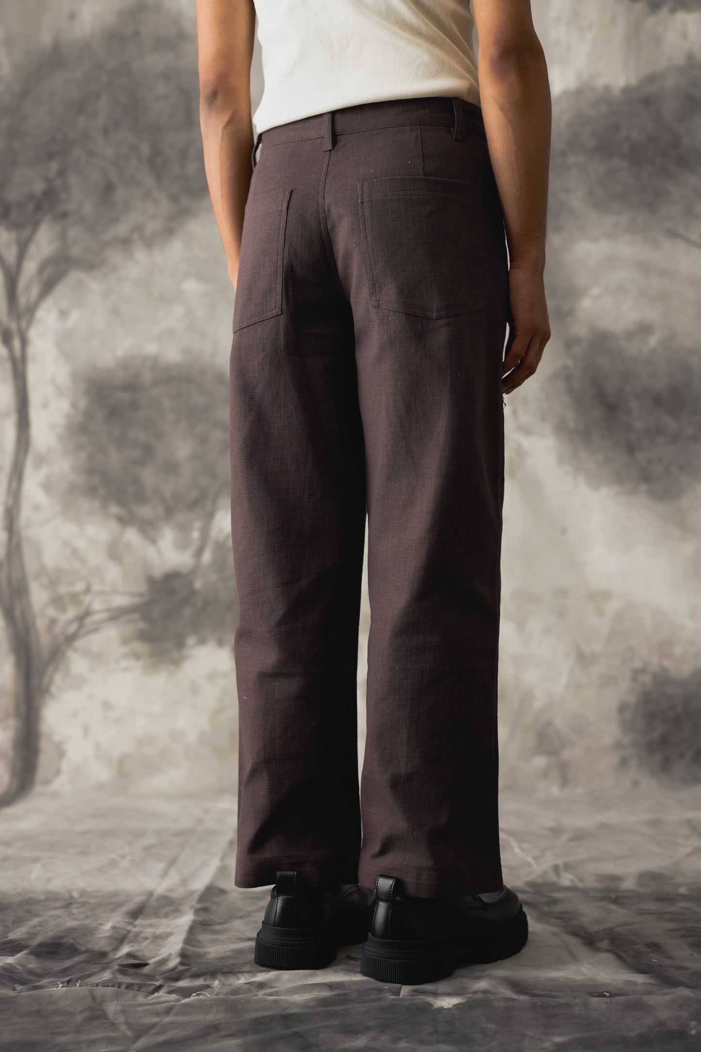 Brown Linen Wide Trousers - Men