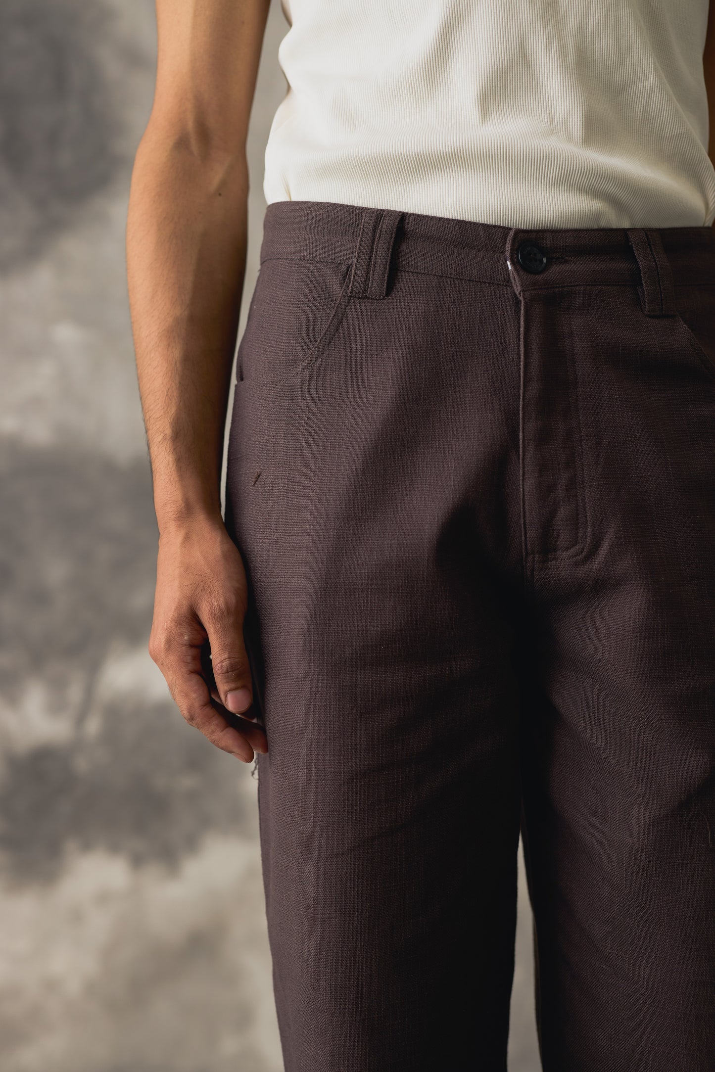 Brown Linen Wide Trousers - Men