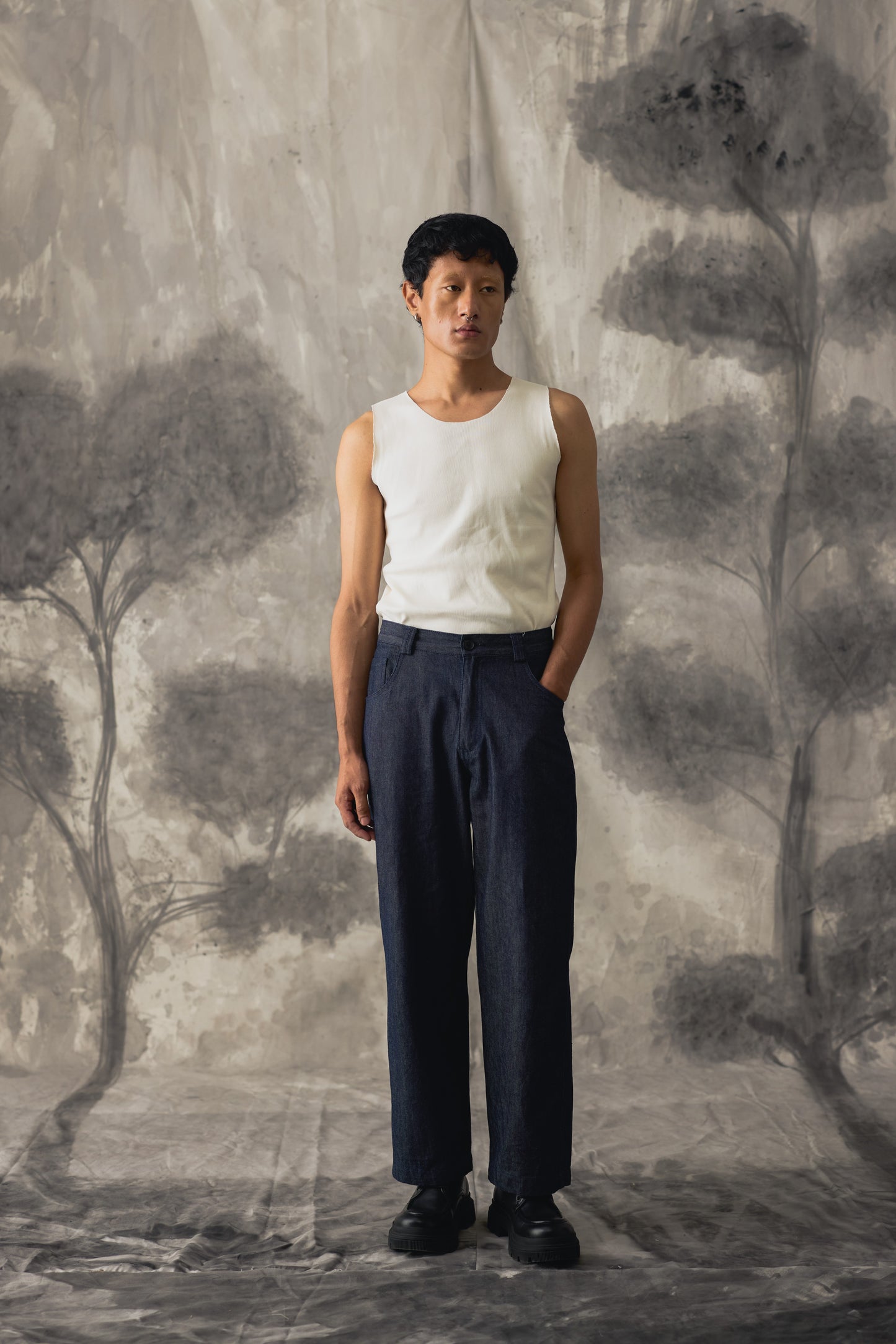 Pleated Denim Work Jeans