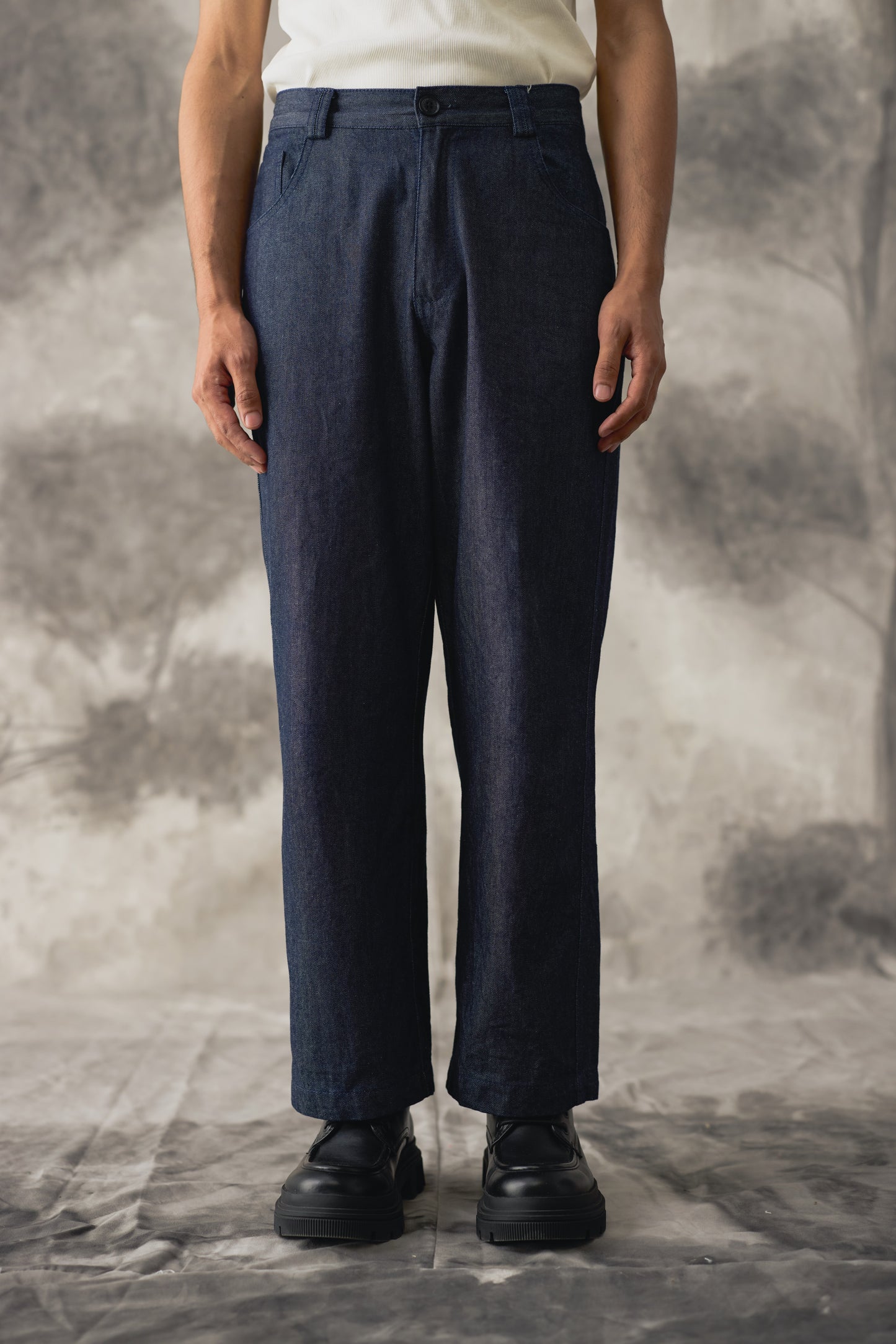 Pleated Denim Work Jeans