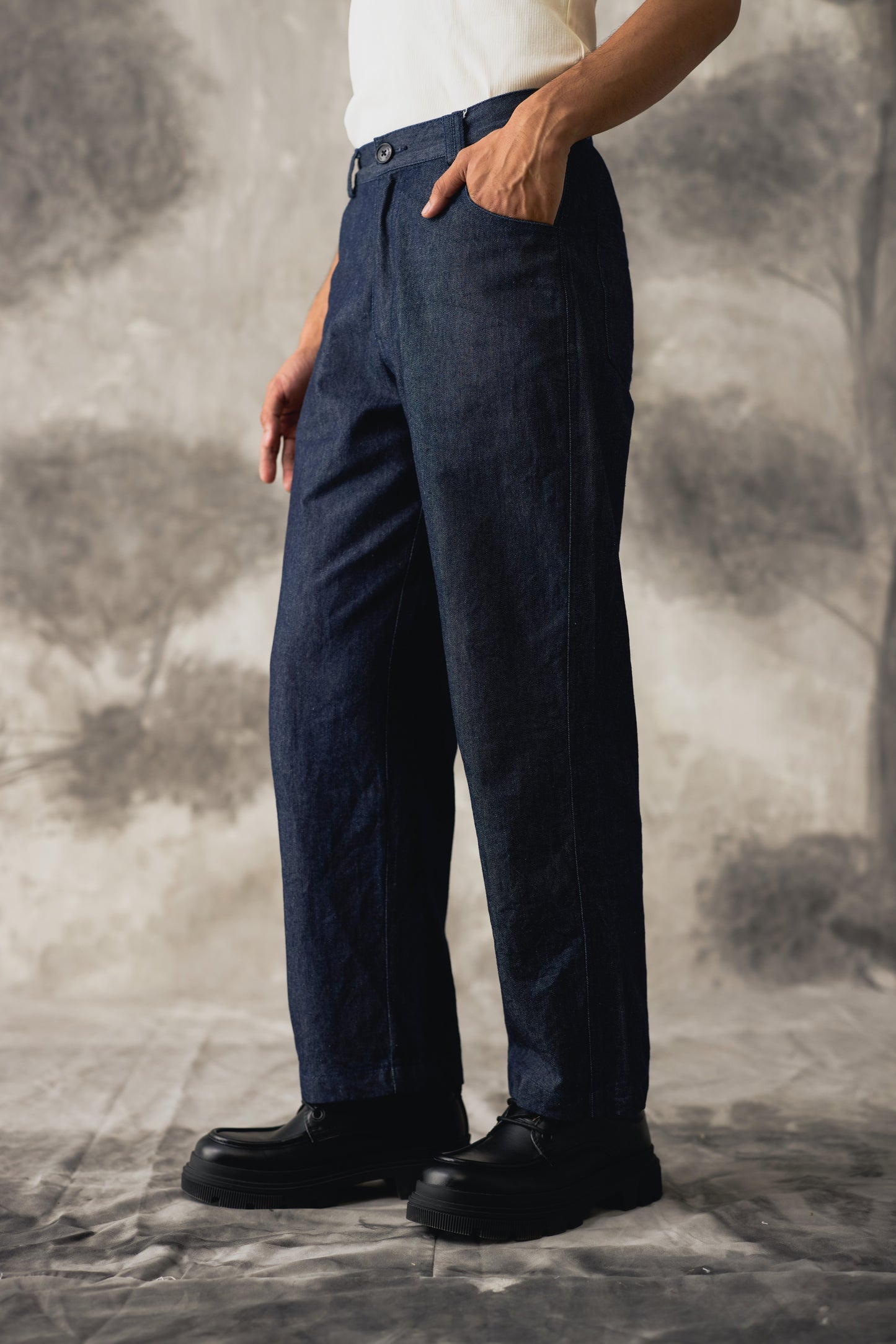 Pleated Denim Work Jeans