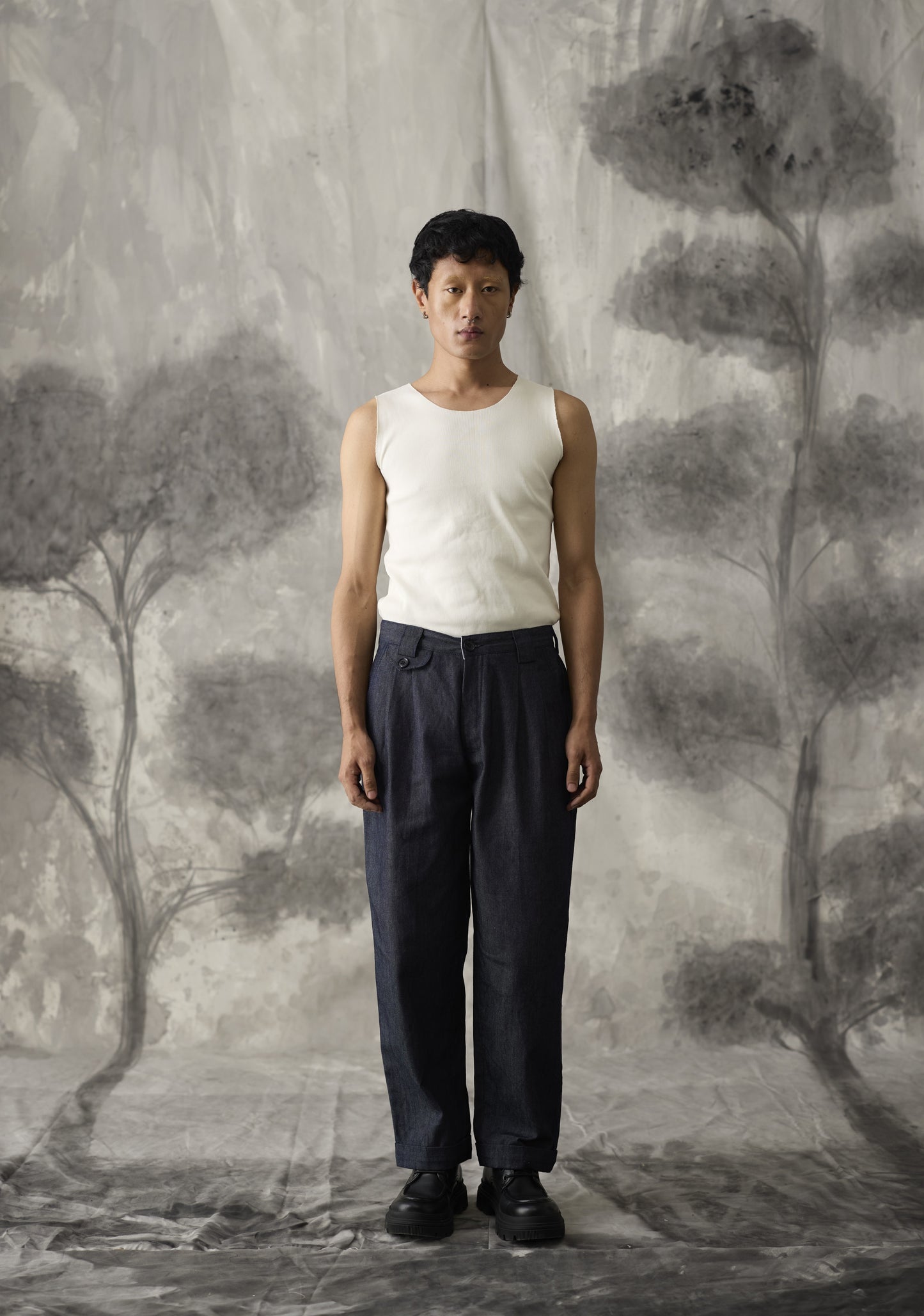 Pleated Denim Work Jeans