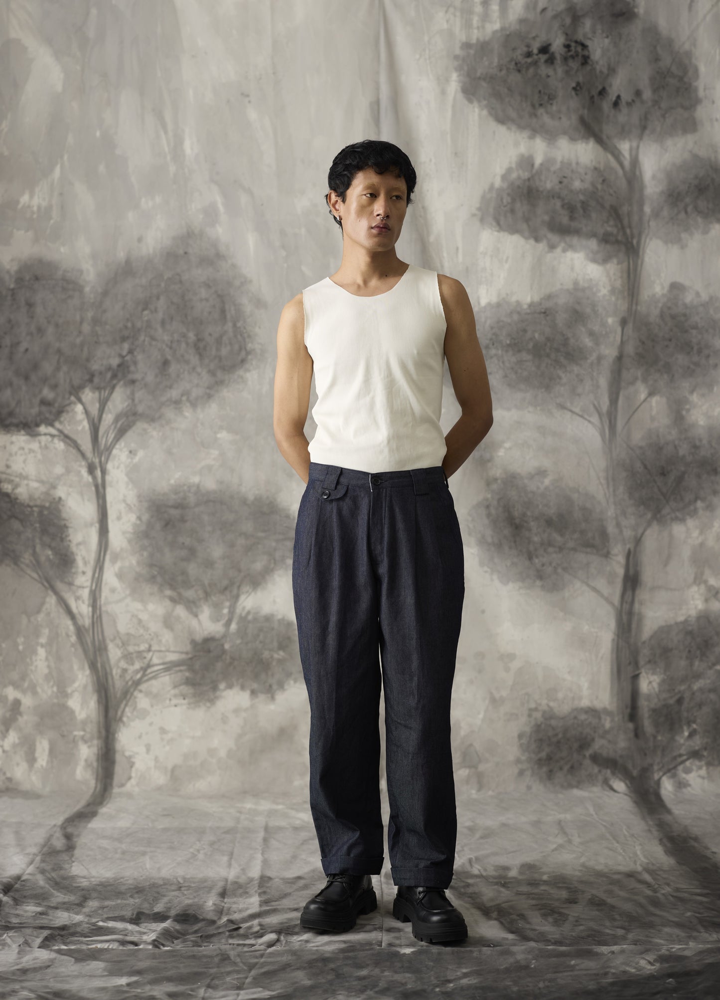 Pleated Denim Work Jeans
