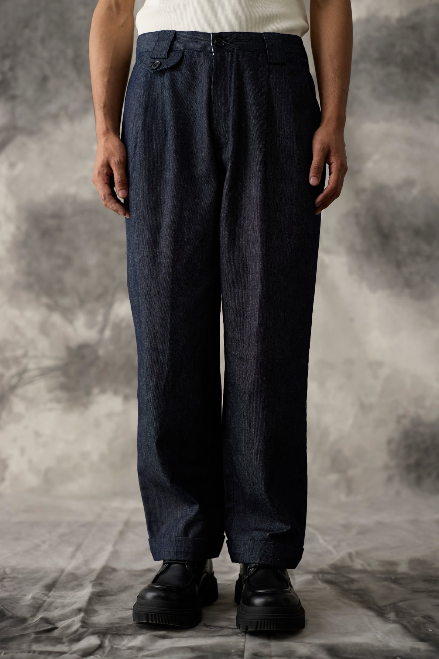 Pleated Denim Work Jeans