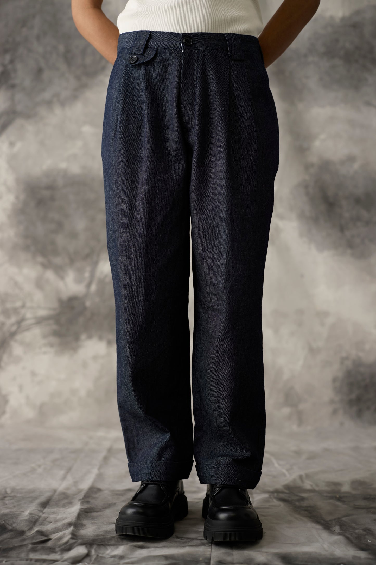 Pleated Denim Work Jeans
