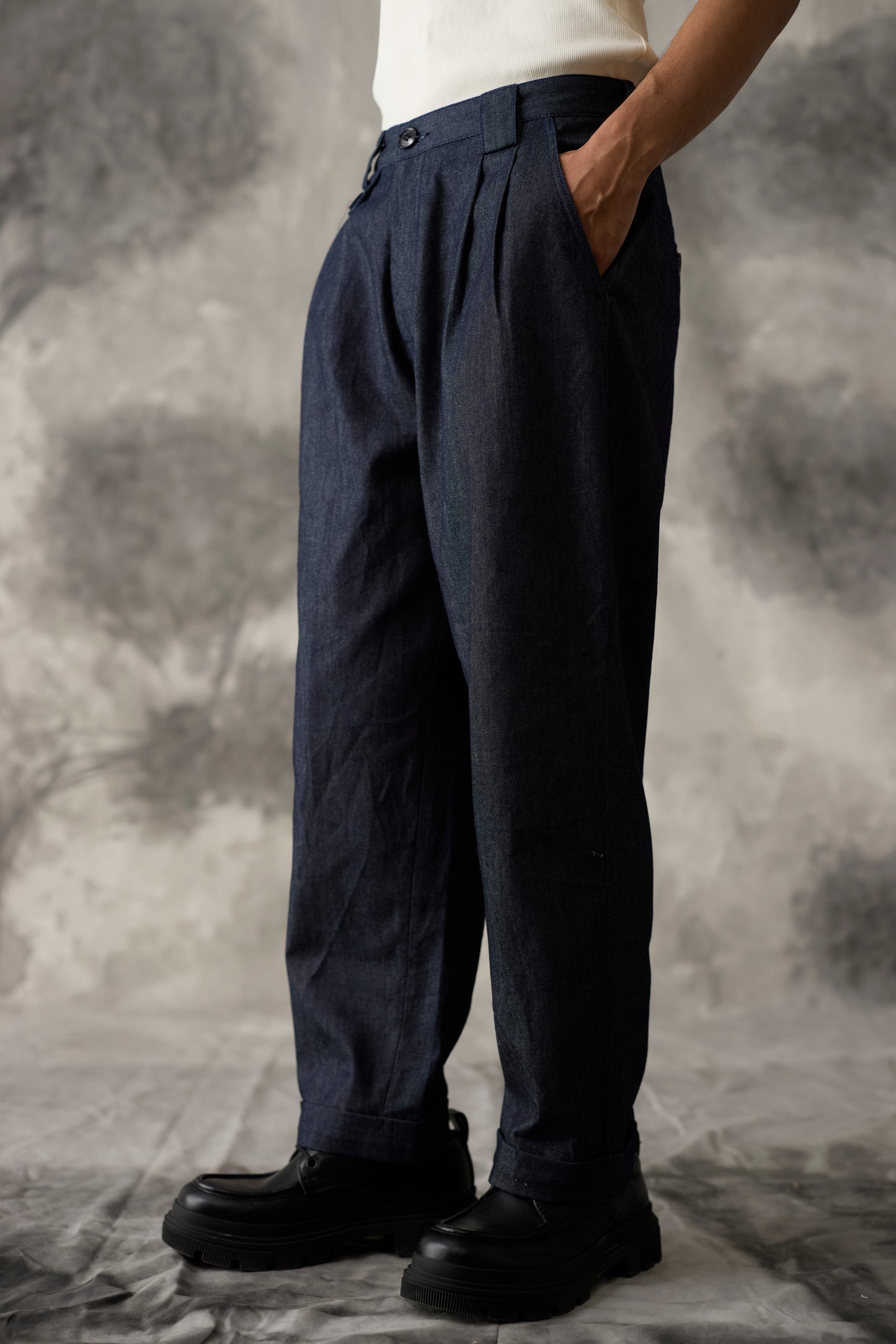 Pleated Denim Work Jeans