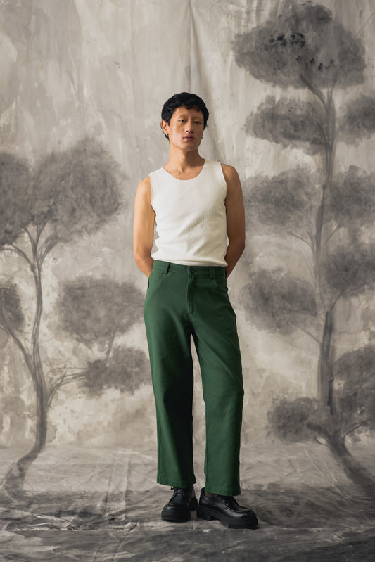 Green Linen Wide Trousers - Men