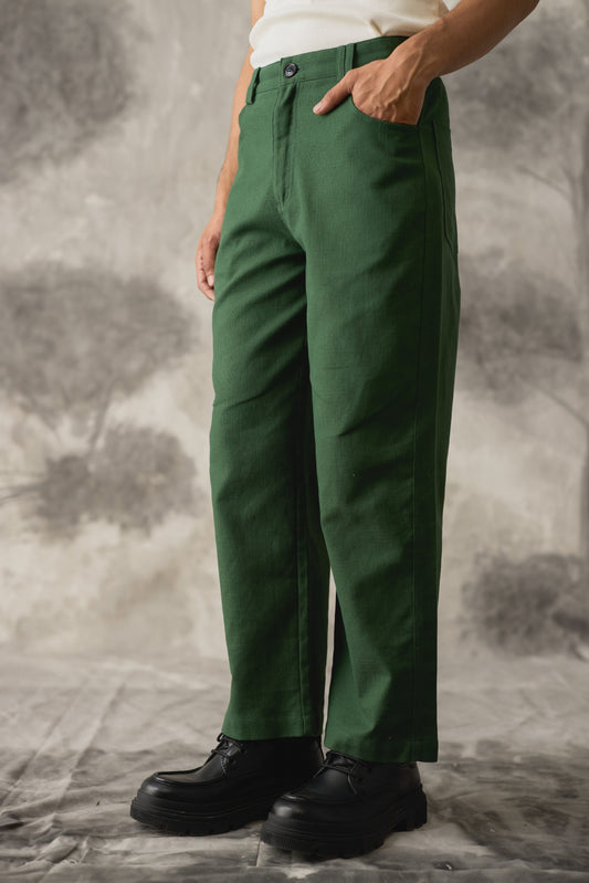 Green Linen Wide Trousers - Men