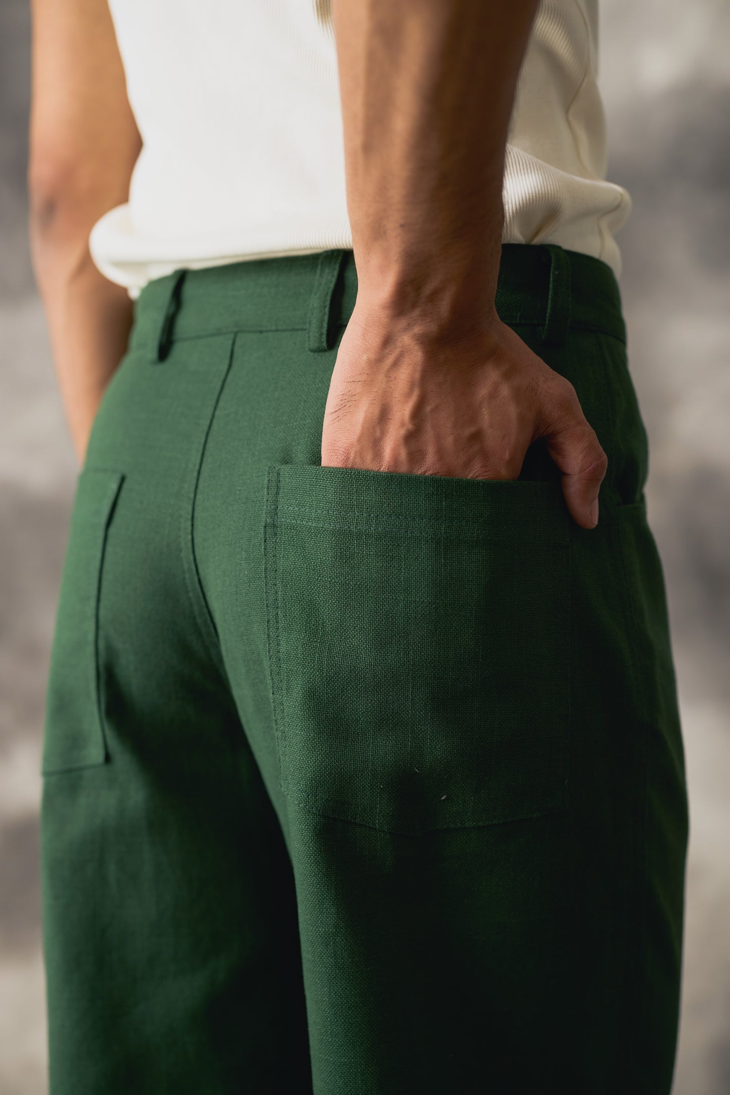 Green Linen Wide Trousers - Men
