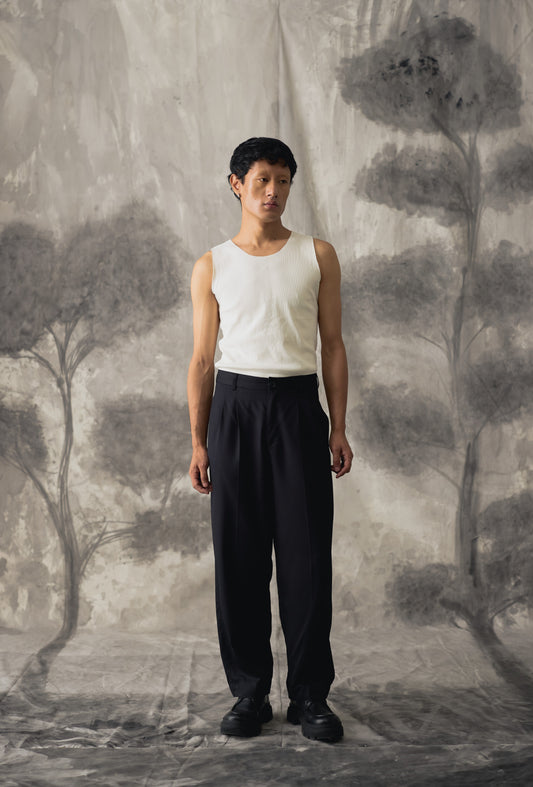 Double Pleat Twill Trousers - Men