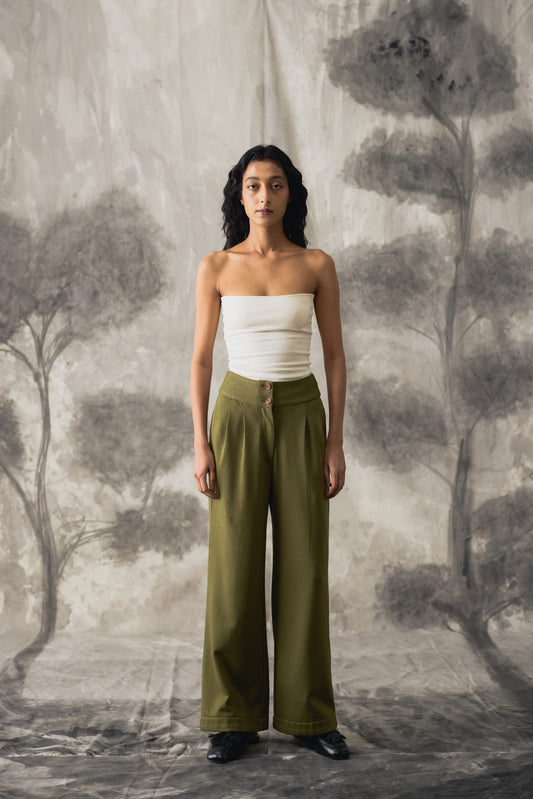 Green Knit Flared Trousers - Women