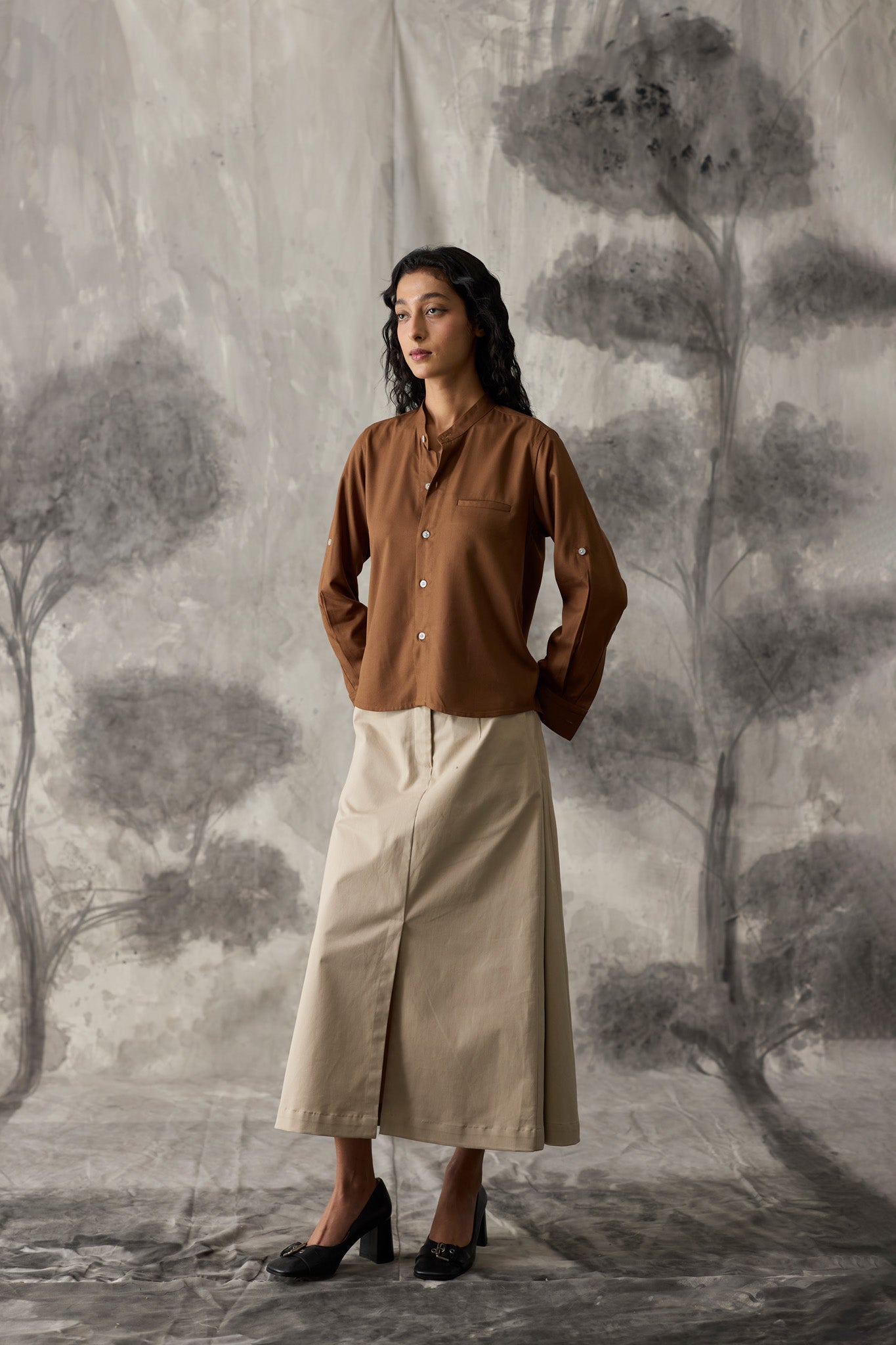 Brown Tencel Shirt - Women