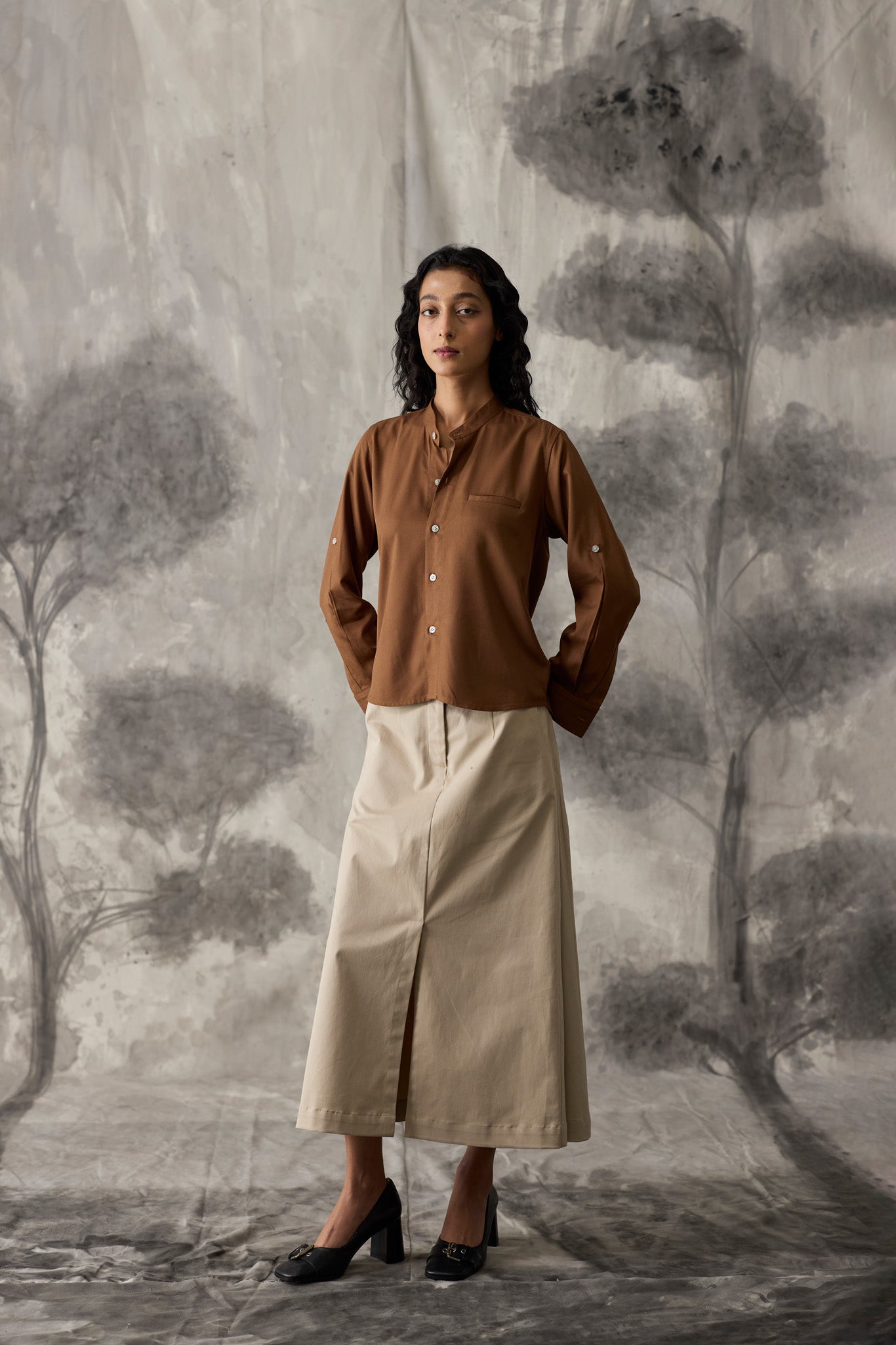 Brown Tencel Shirt - Women