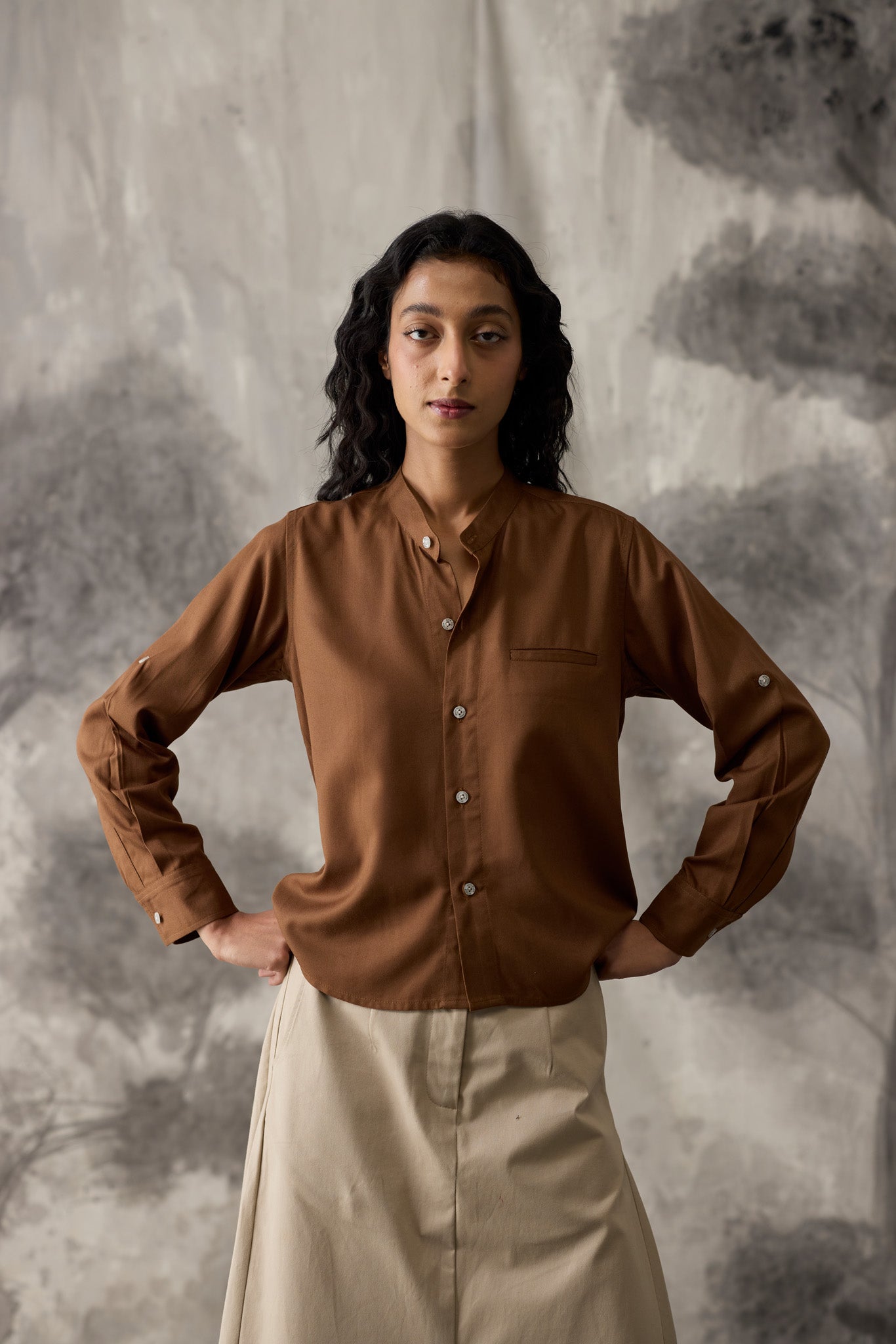 Brown Tencel Shirt - Women