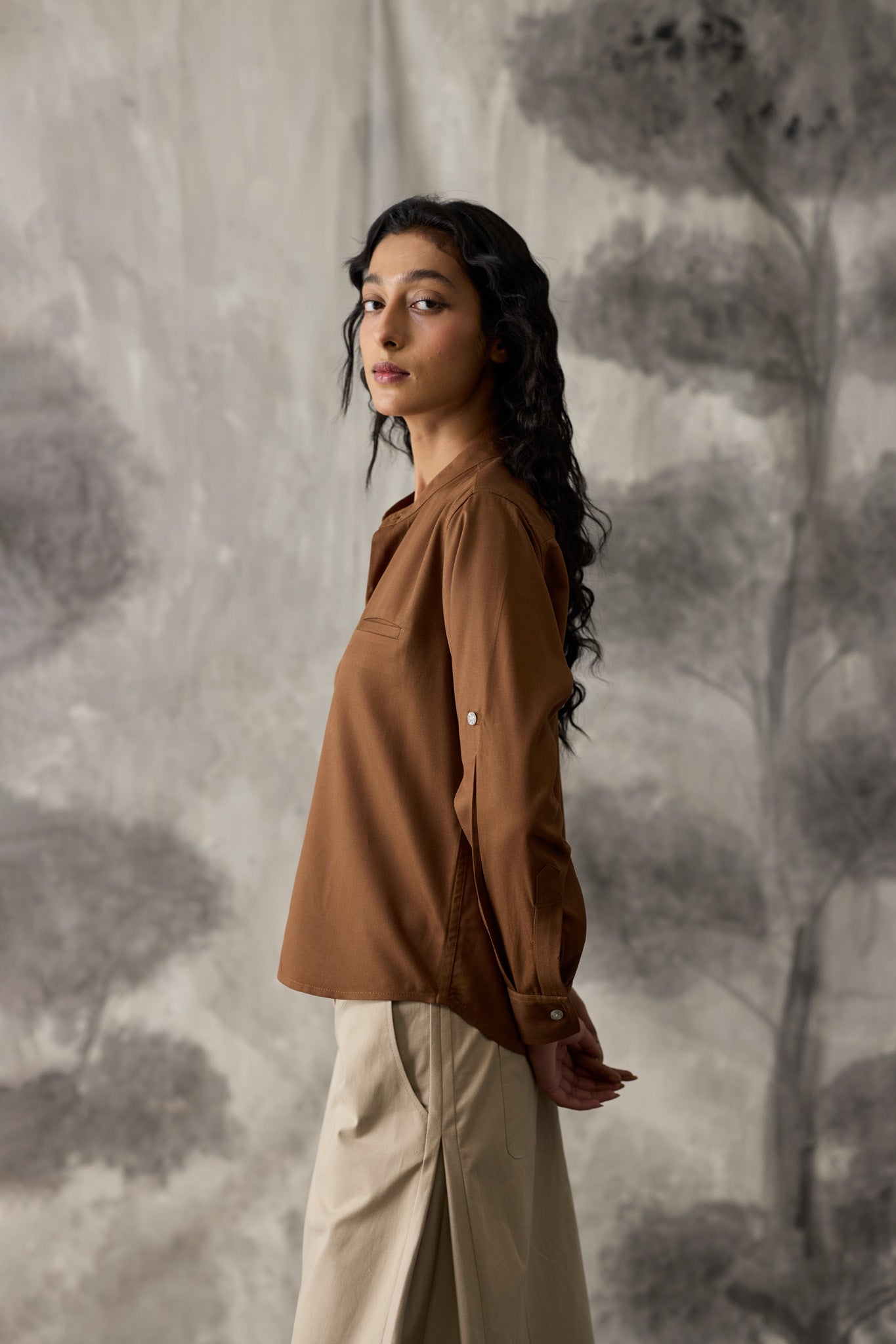 Brown Tencel Shirt - Women