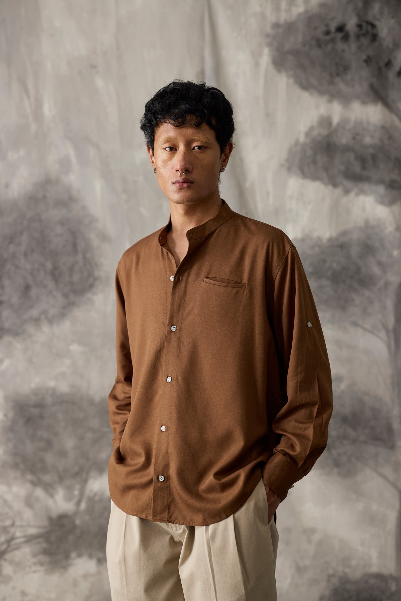 Brown Tencel Shirt - Men