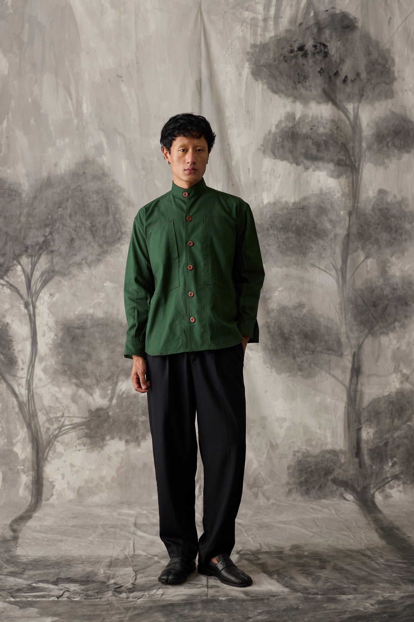 Green Linen Work Shirt - Men