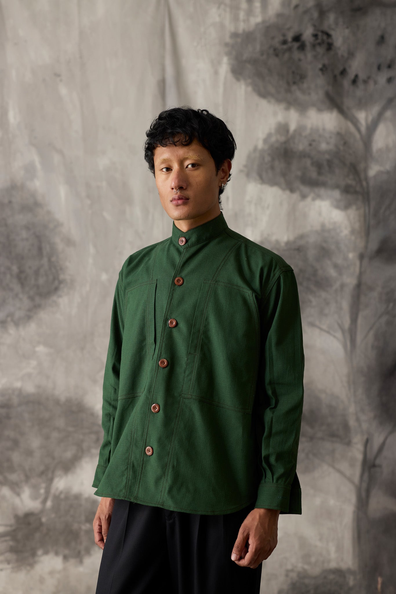 Green Linen Work Shirt - Men