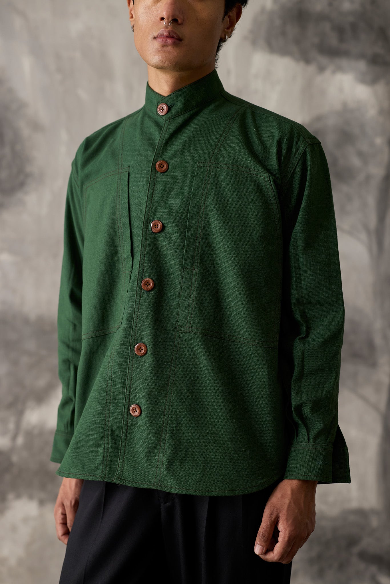 Green Linen Work Shirt - Men