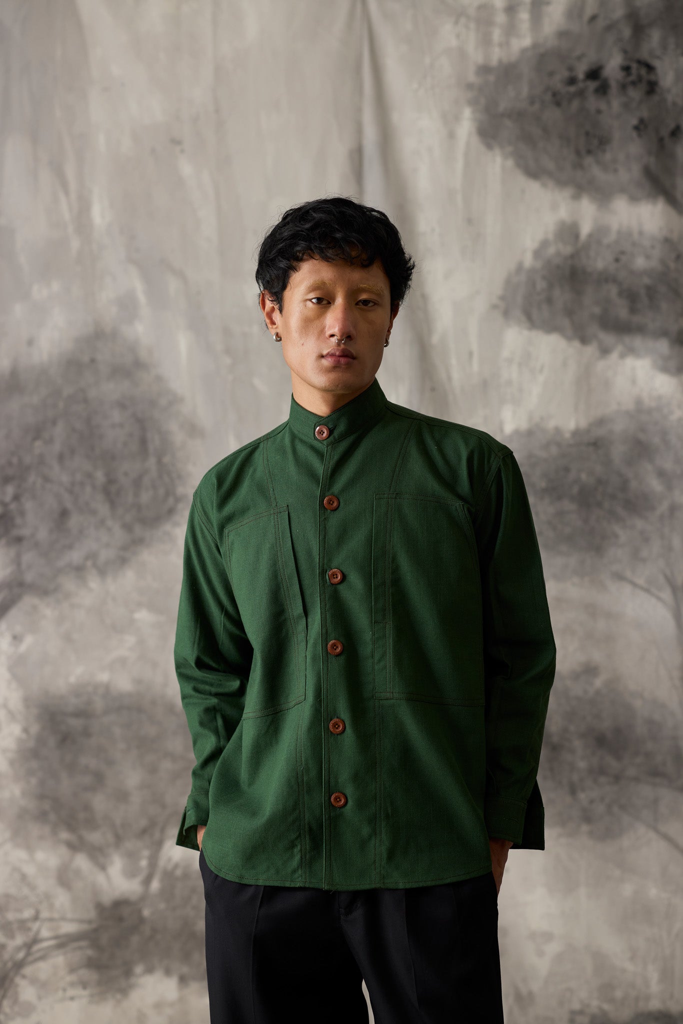 Green Linen Work Shirt - Men
