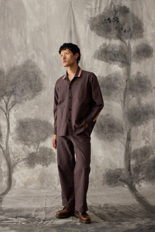 Brown Linen Wide Trousers - Men