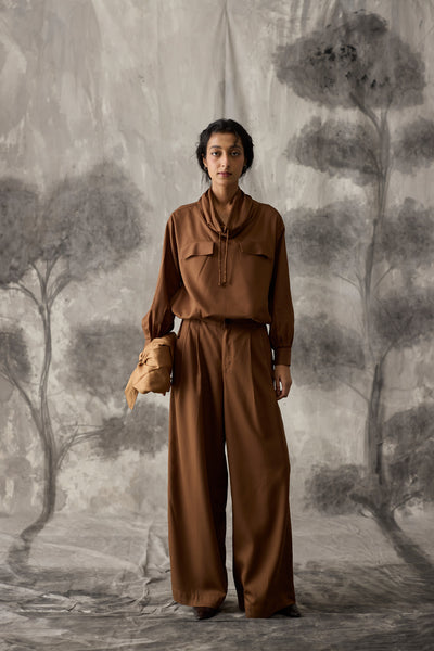 Brown Tencel Work Shirt - Women