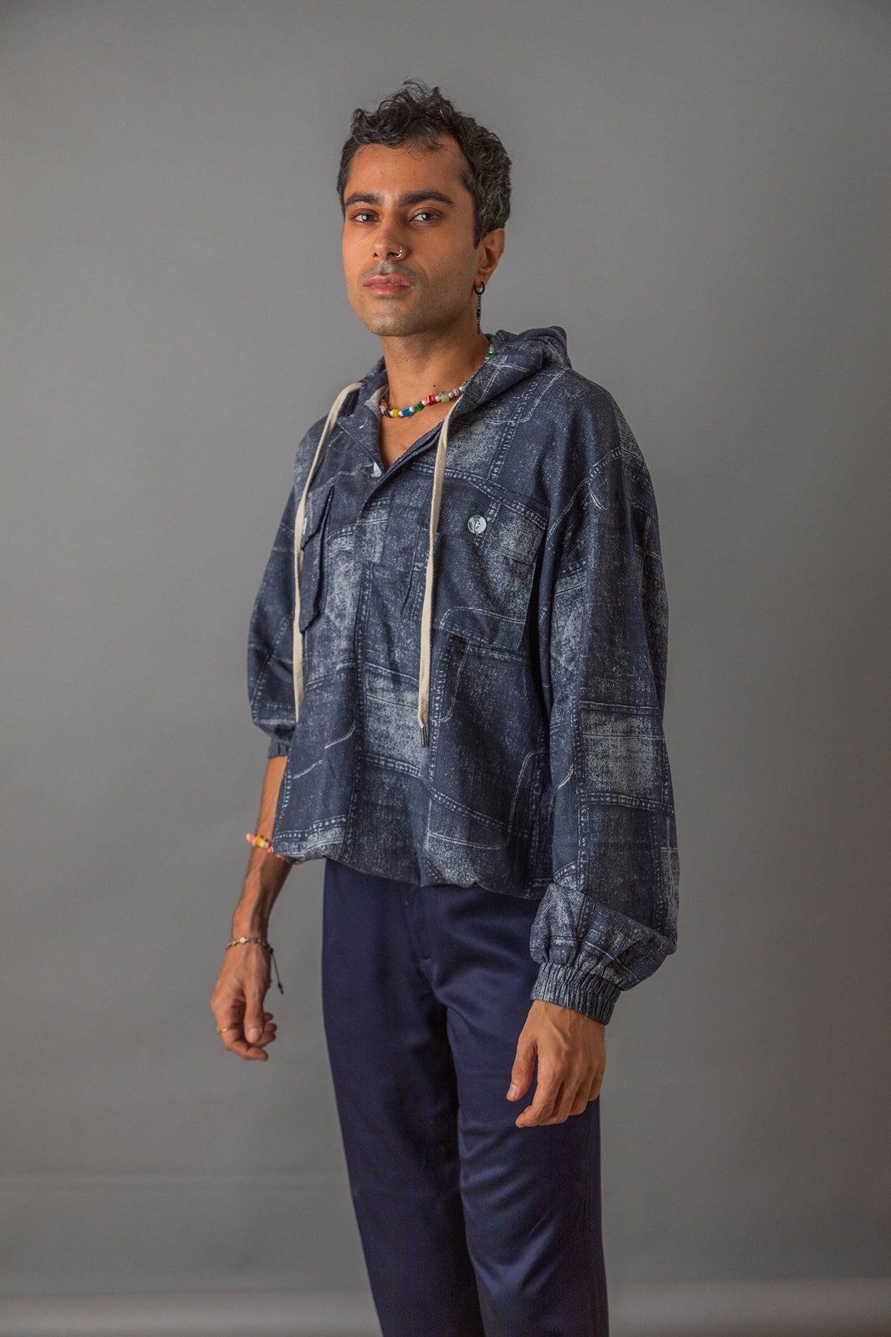 Acid Wash Blue Hooded Shirt