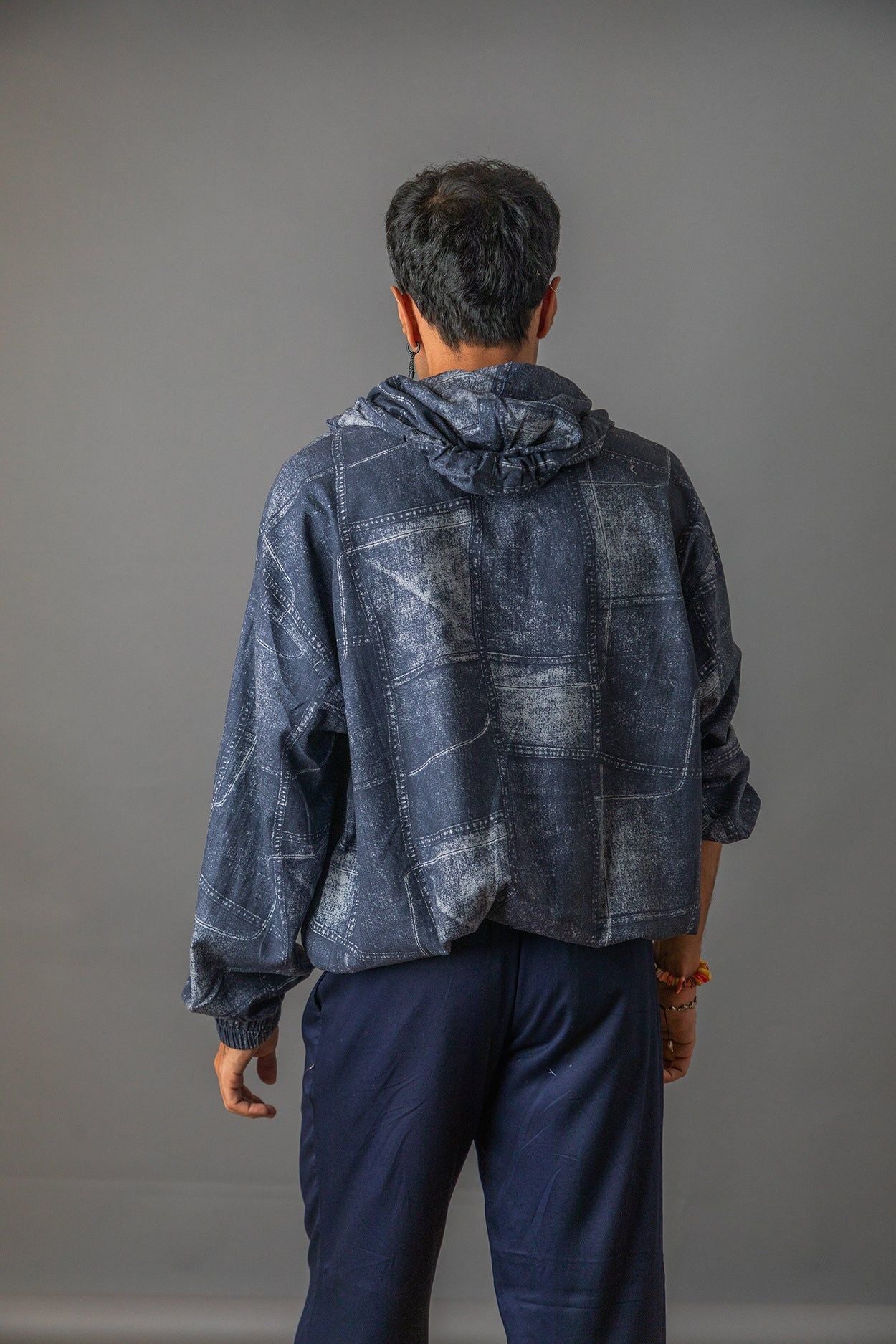 Acid Wash Blue Hooded Shirt