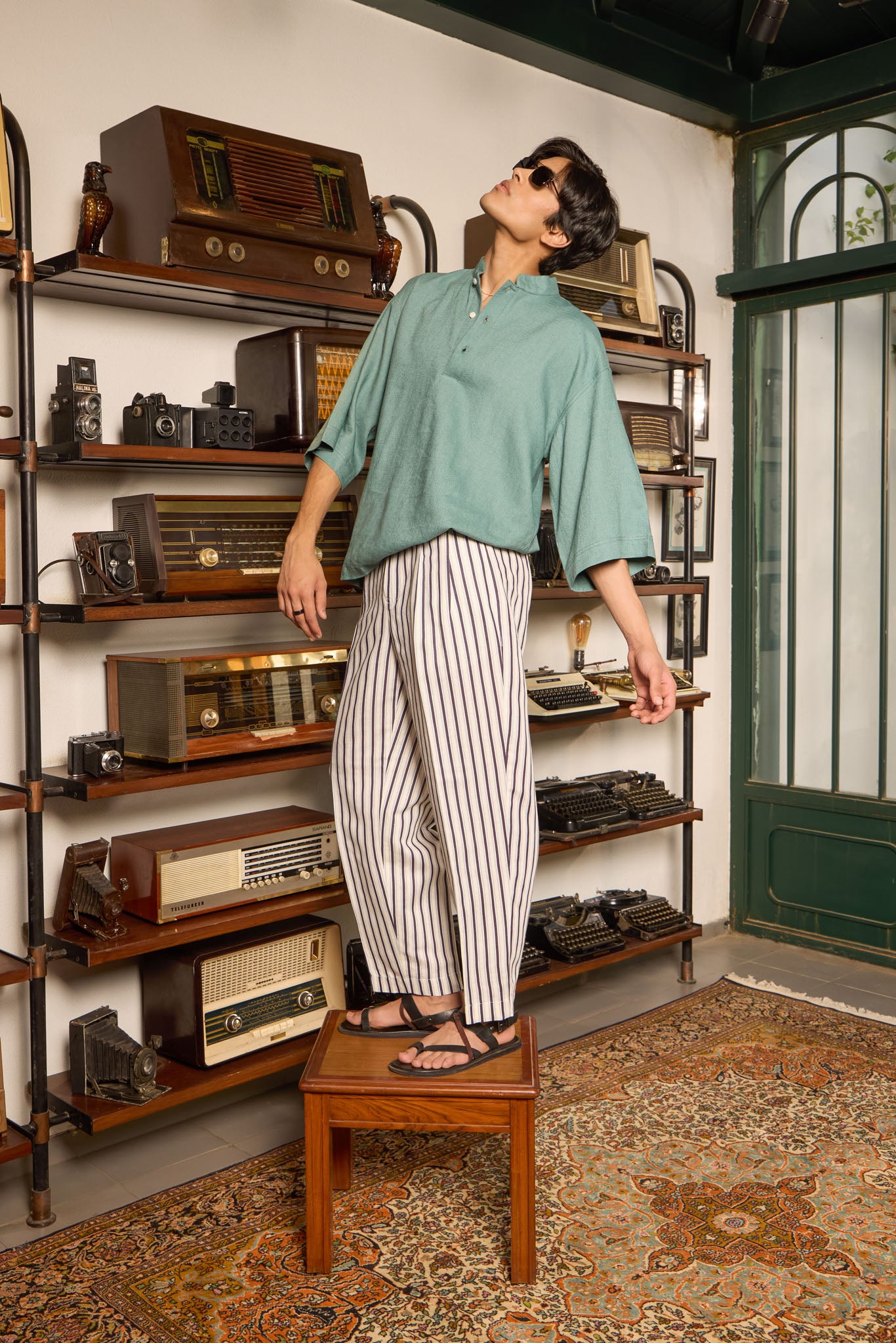 Striped Pleated Linen Trousers