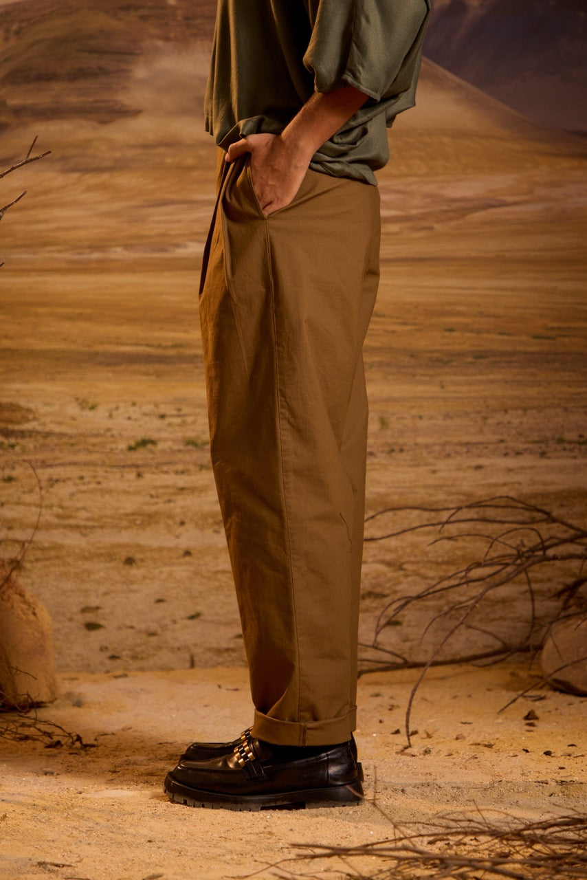 Wide Double Pleated Trousers - Brown