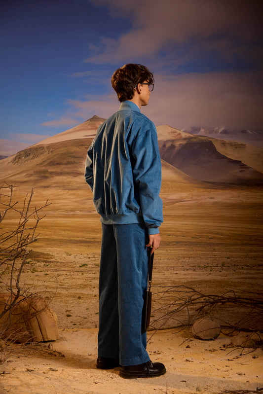 Corduroy Wide Fit Trousers - Blue