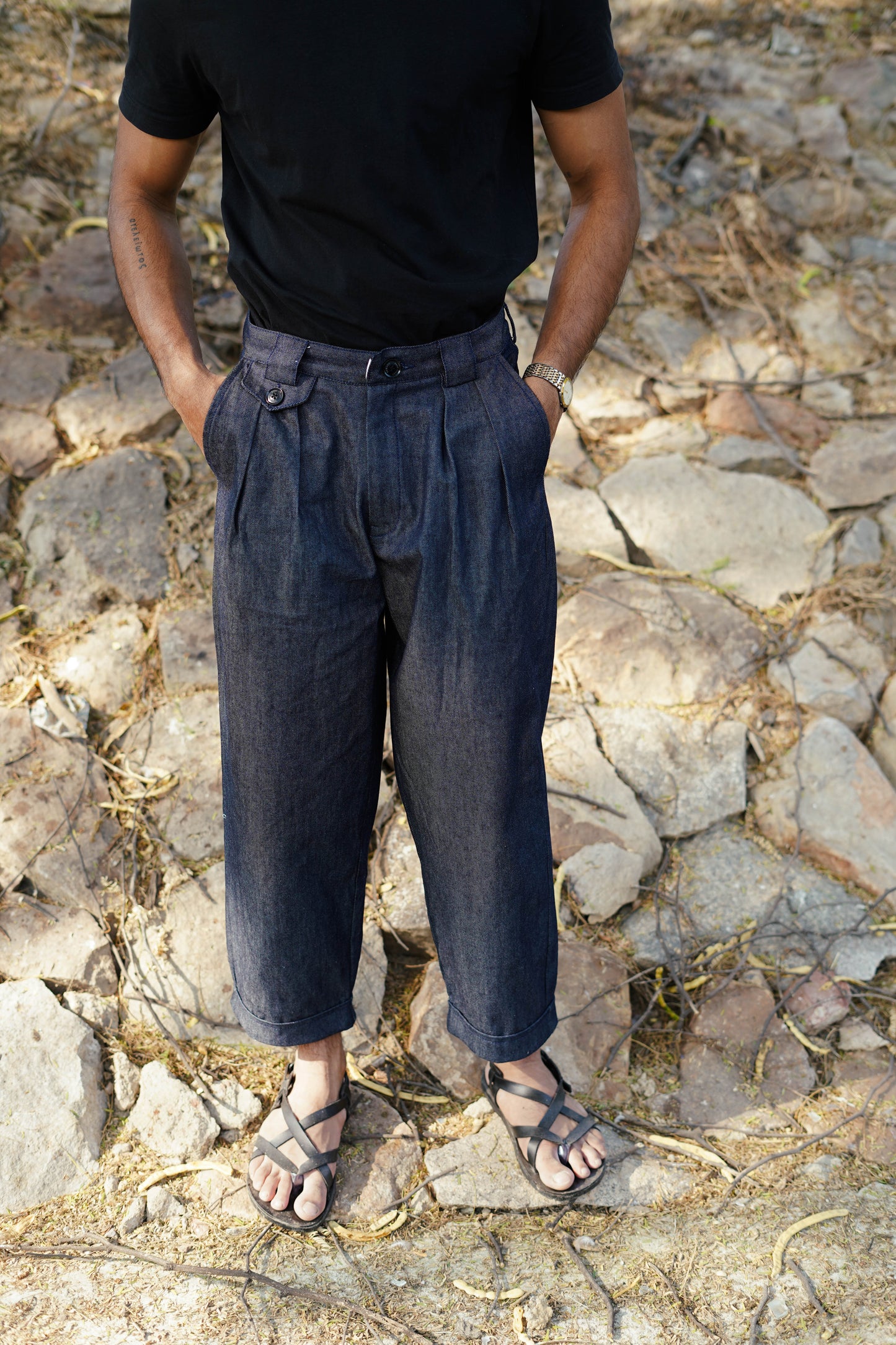 Pleated Denim Work Jeans